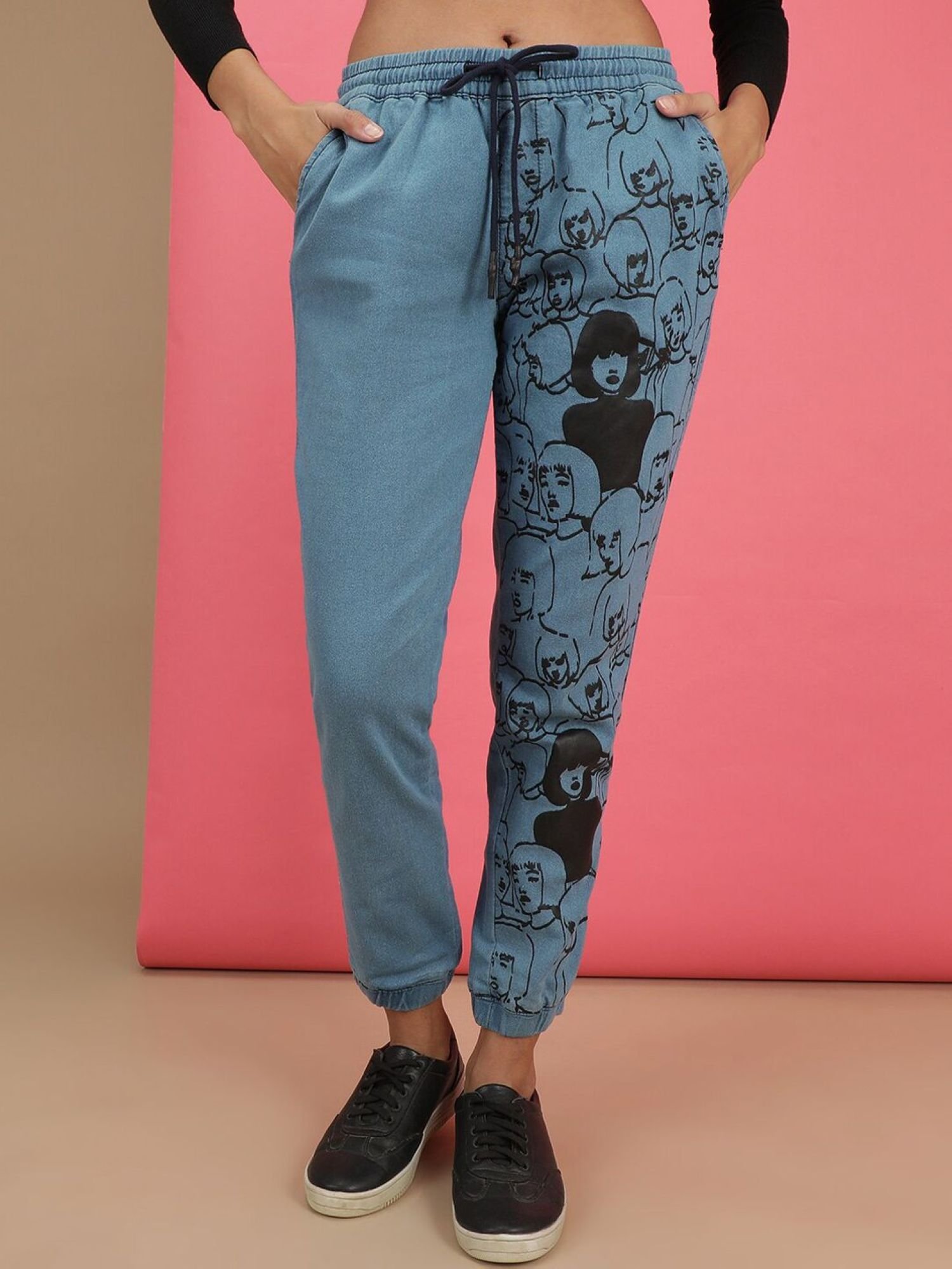 Blue Regular Fit Mid-Rise Denim Joggers