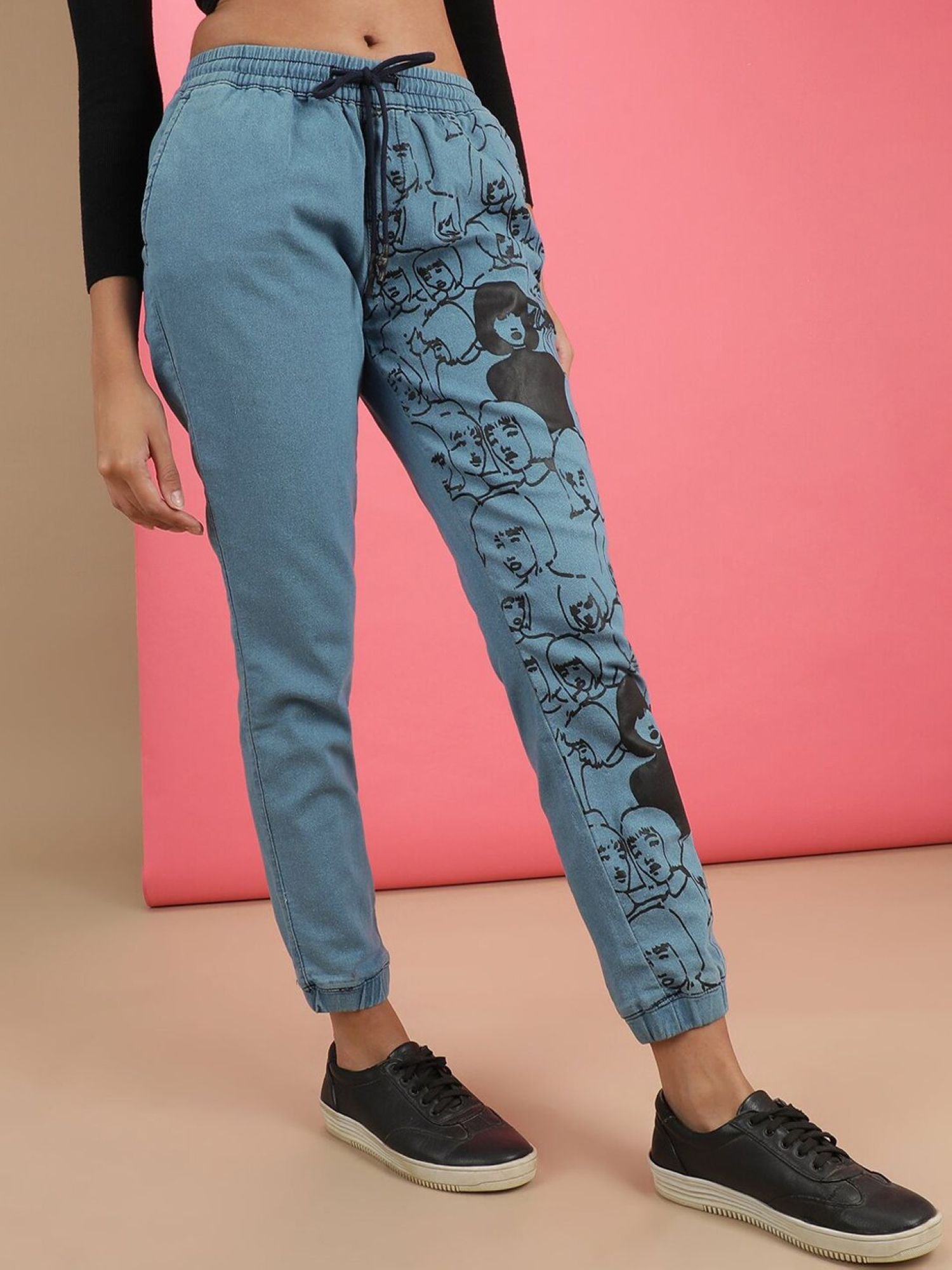 Blue Regular Fit Mid-Rise Denim Joggers