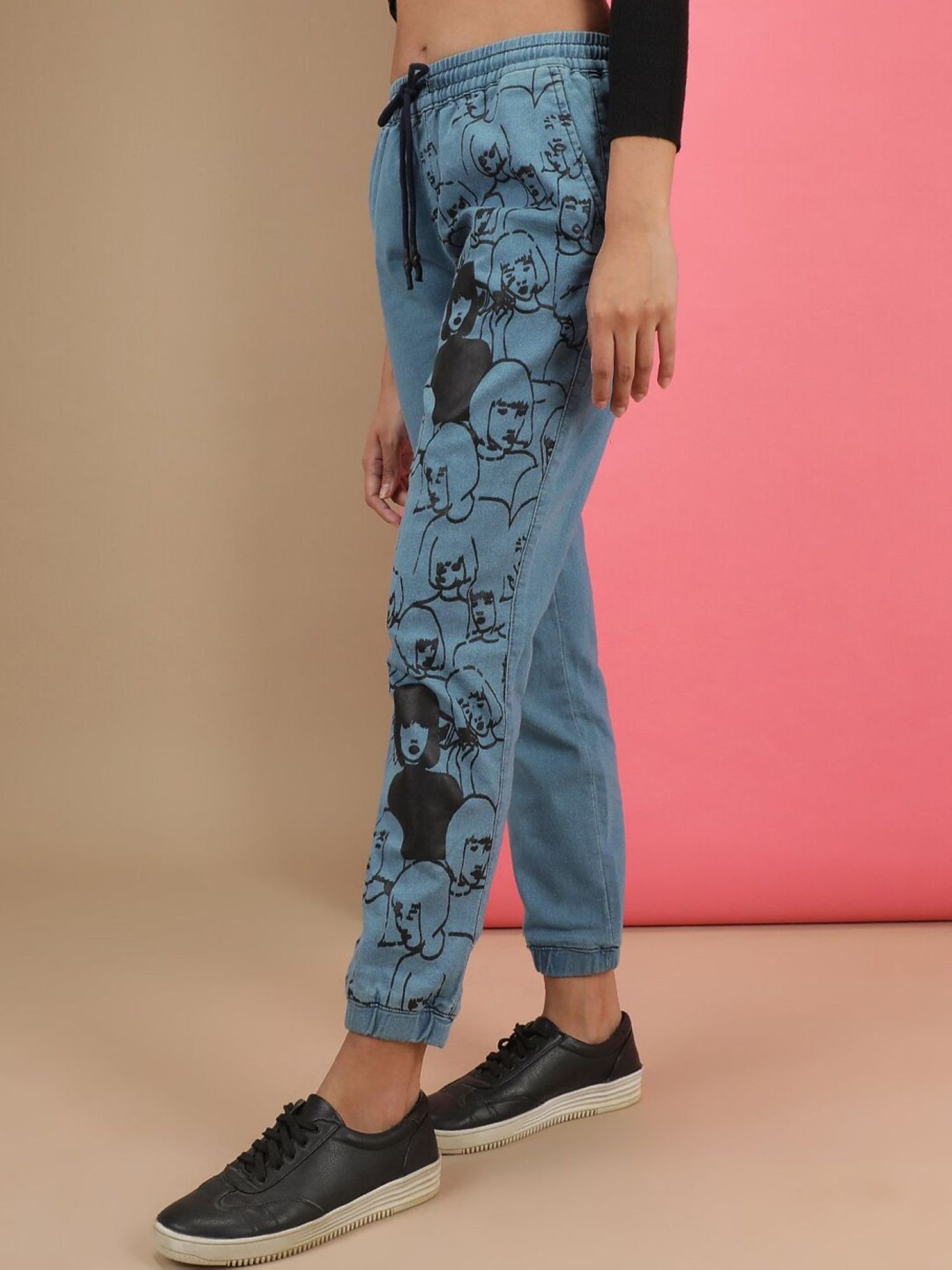 Blue Regular Fit Mid-Rise Denim Joggers