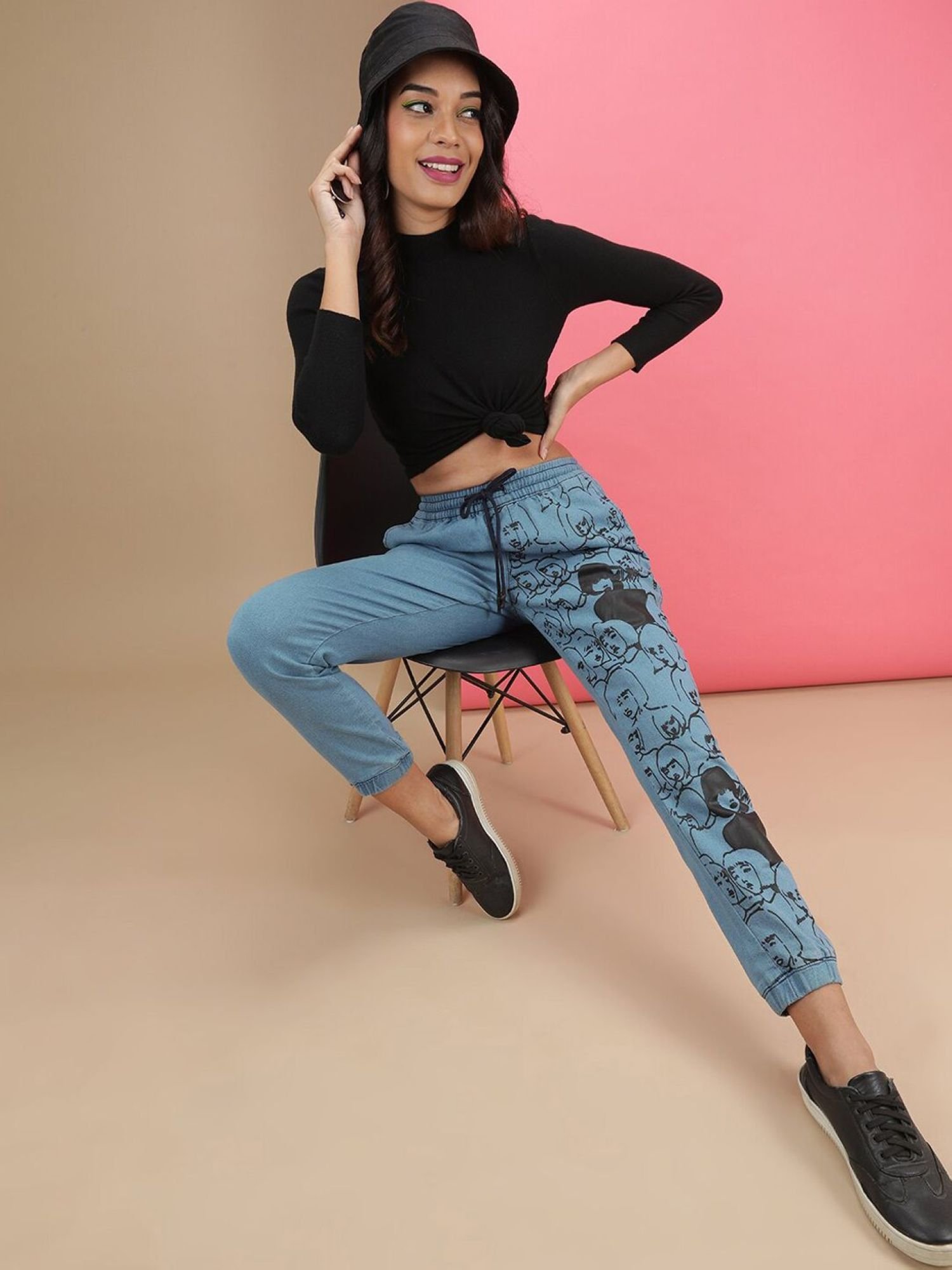 Blue Regular Fit Mid-Rise Denim Joggers