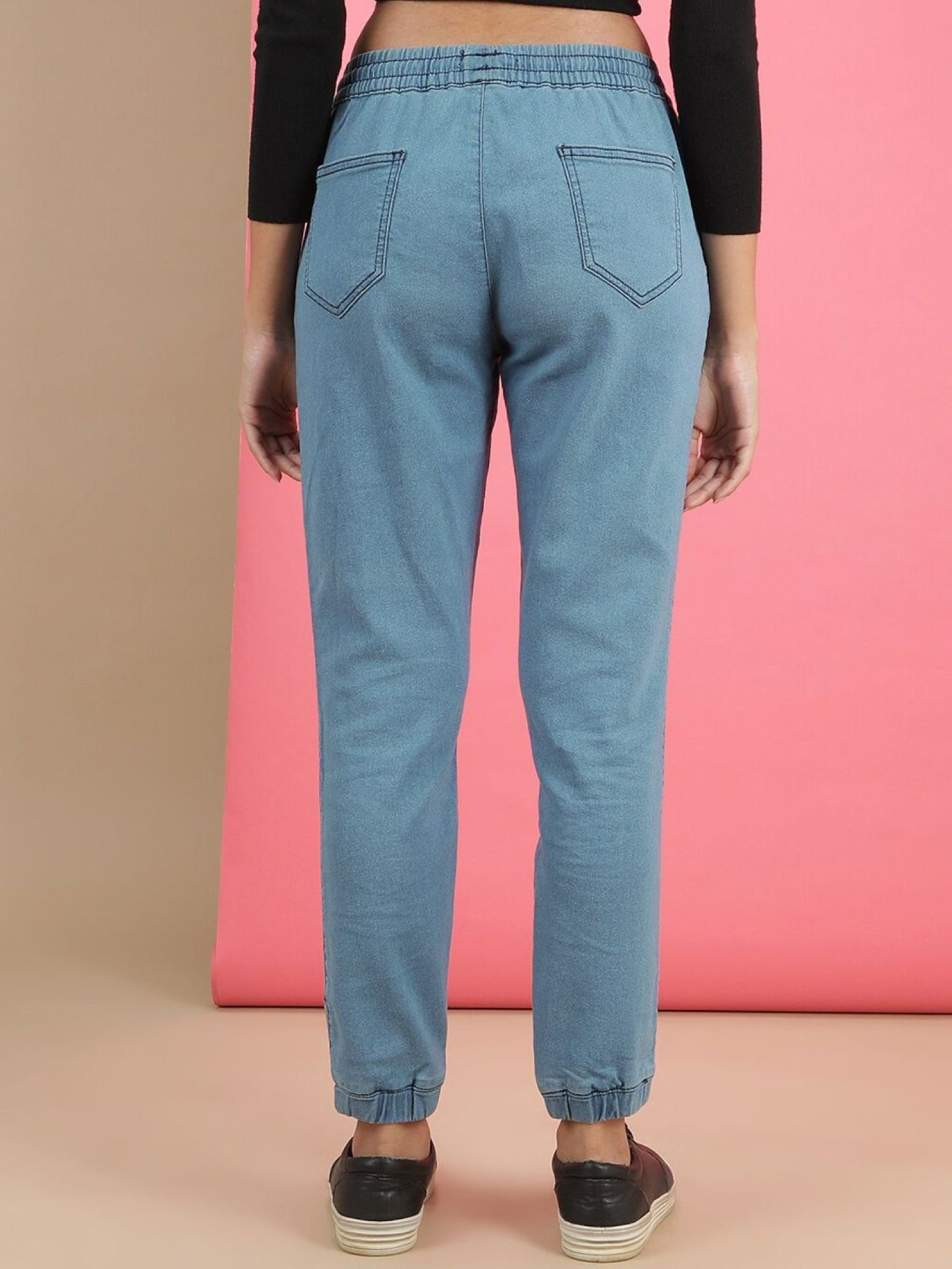 Blue Regular Fit Mid-Rise Denim Joggers