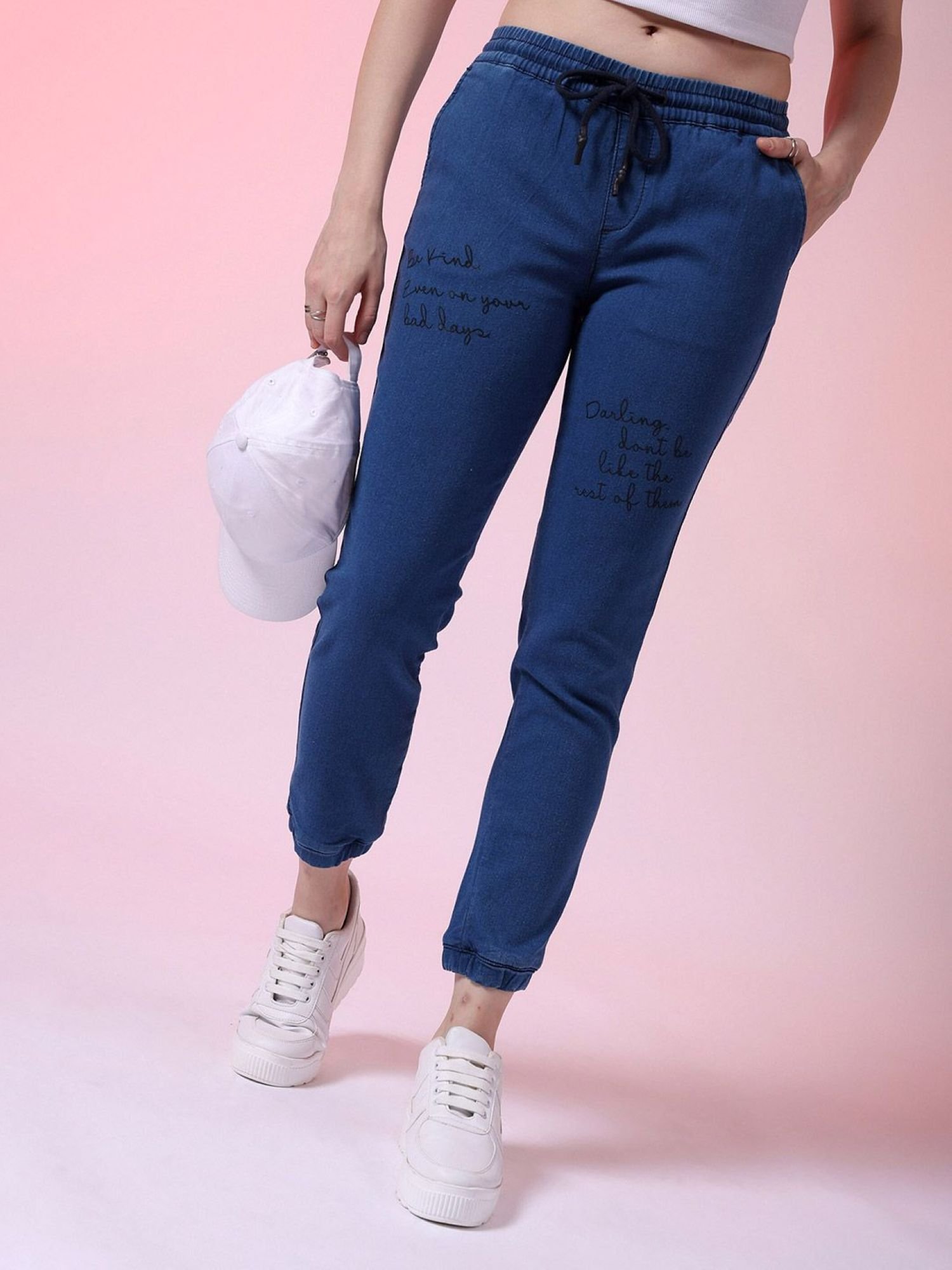 Blue Regular Fit Mid-Rise Denim Joggers