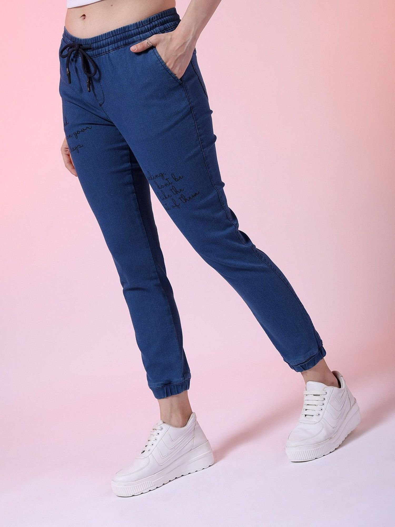 Blue Regular Fit Mid-Rise Denim Joggers