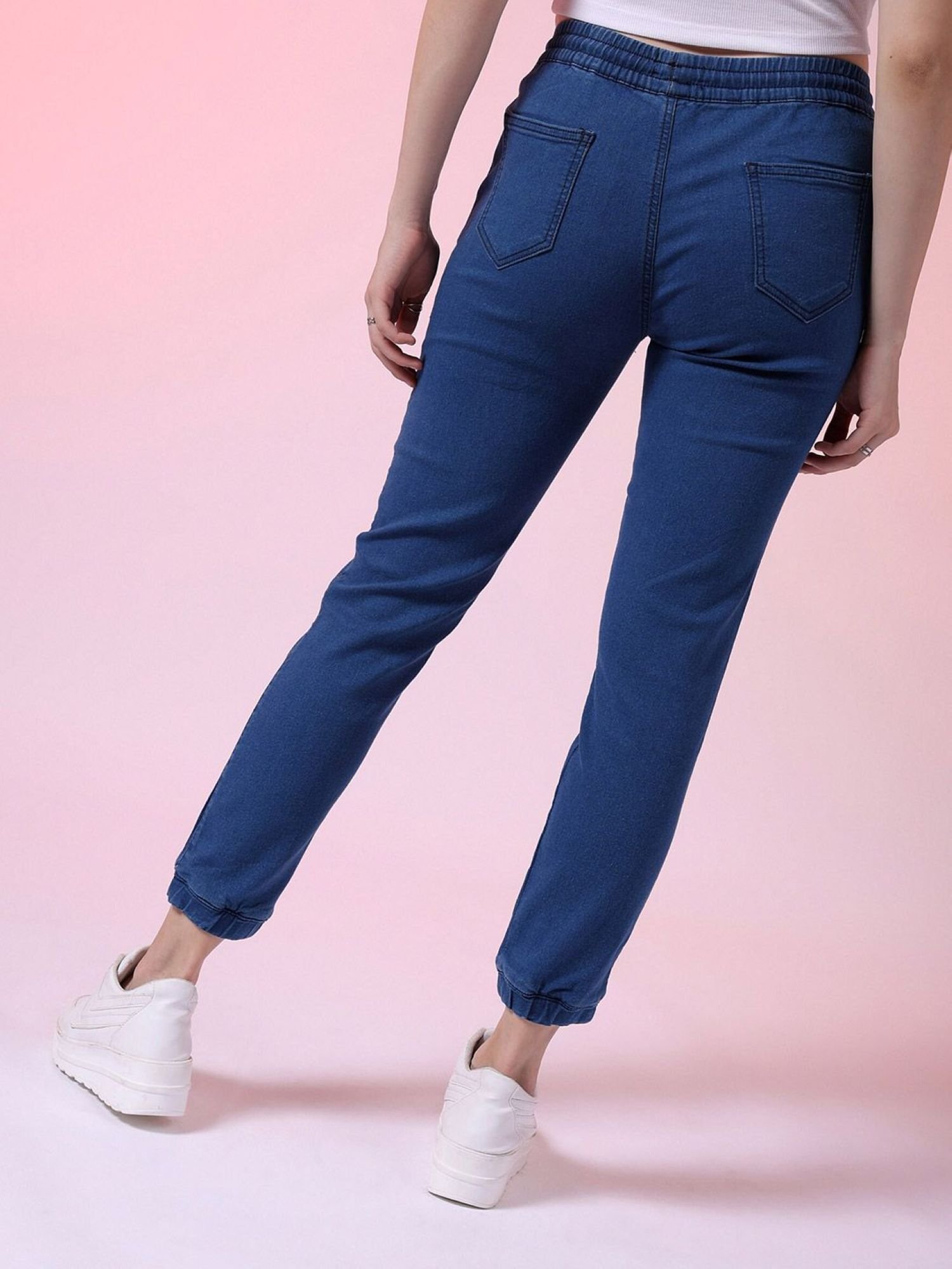 Blue Regular Fit Mid-Rise Denim Joggers