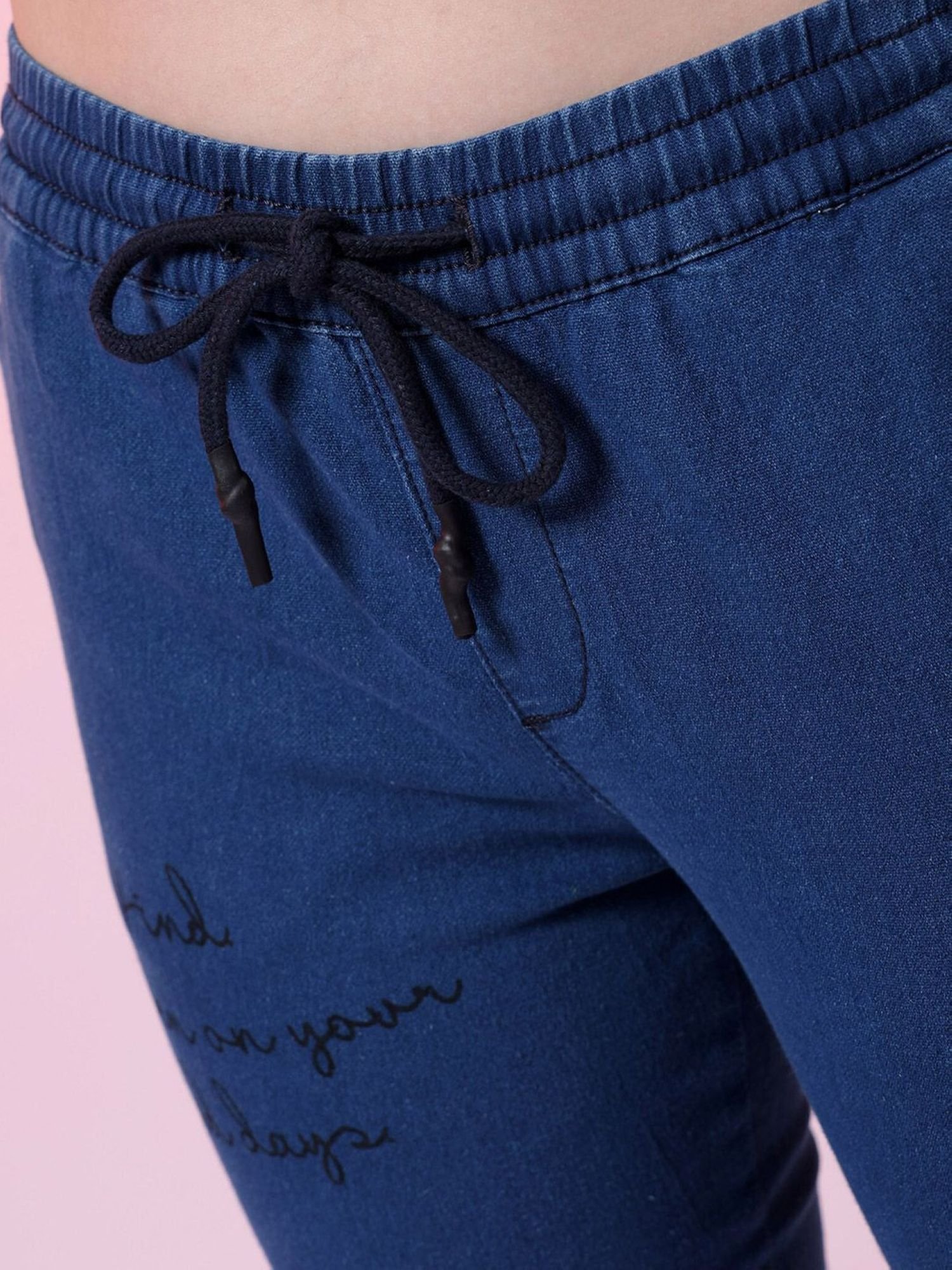 Blue Regular Fit Mid-Rise Denim Joggers