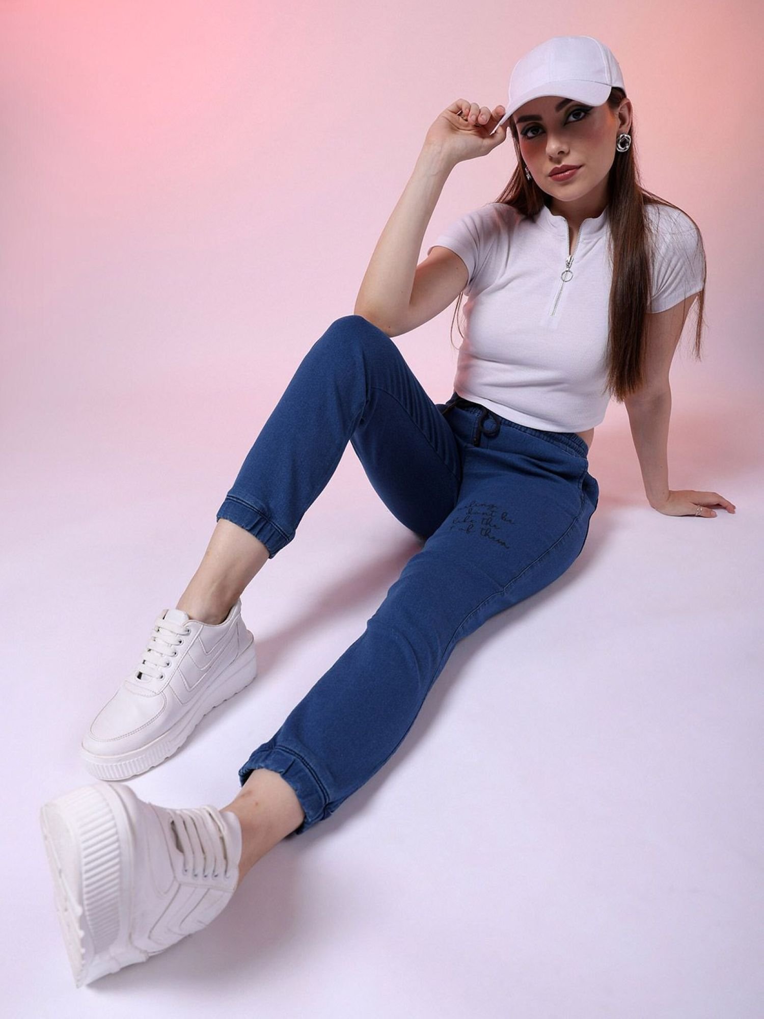 Blue Regular Fit Mid-Rise Denim Joggers