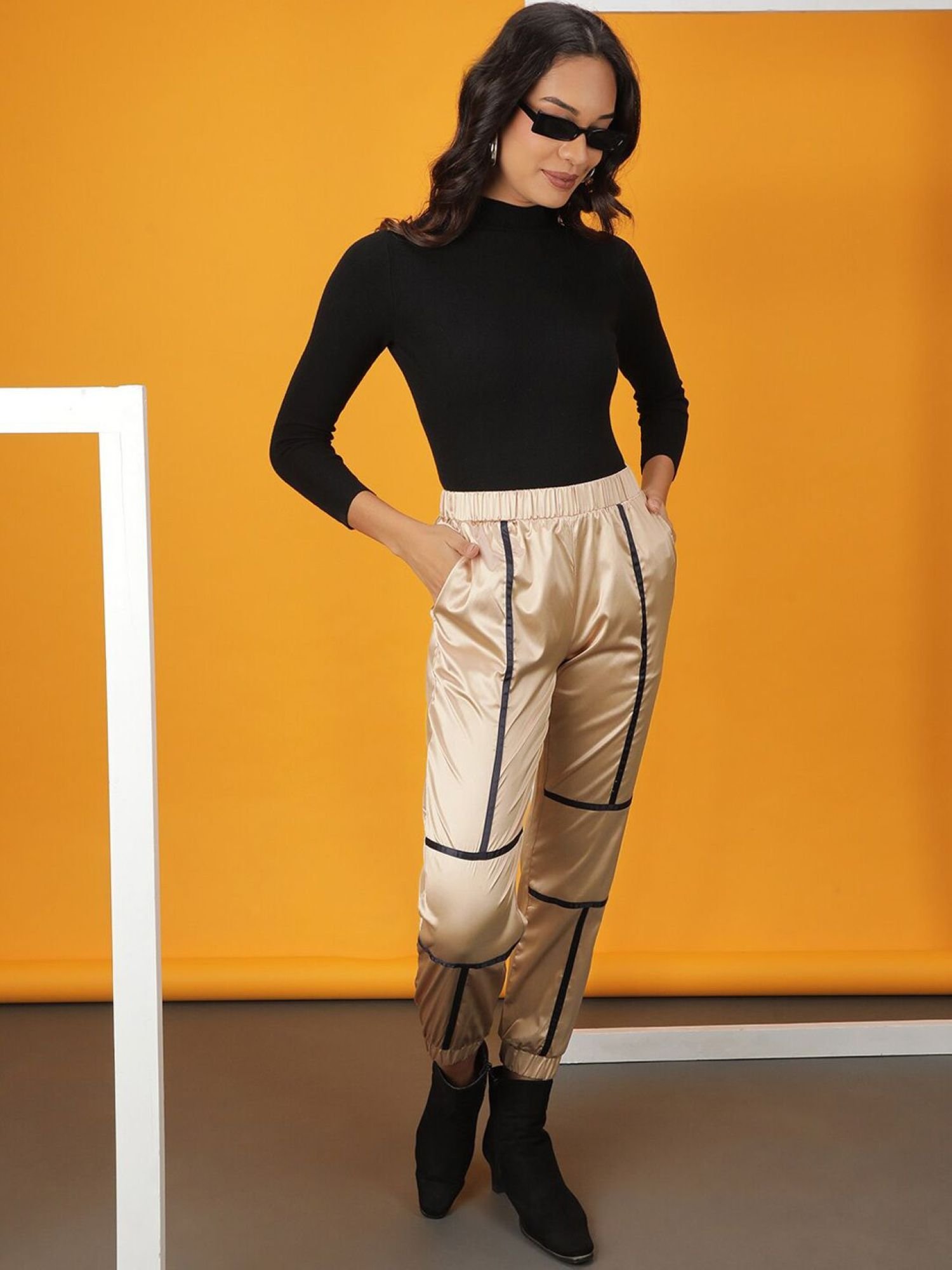 Gold Regular Fit High-Rise Joggers