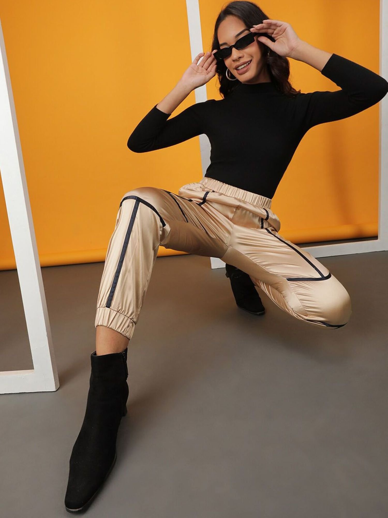 Gold Regular Fit High-Rise Joggers