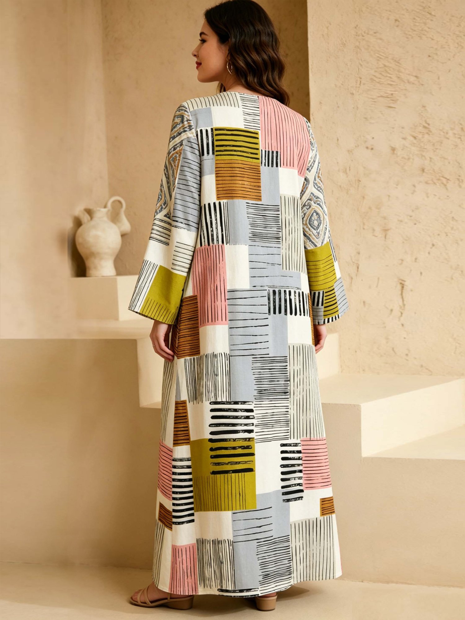 Multi-Color V Neck Striped Jalabiya