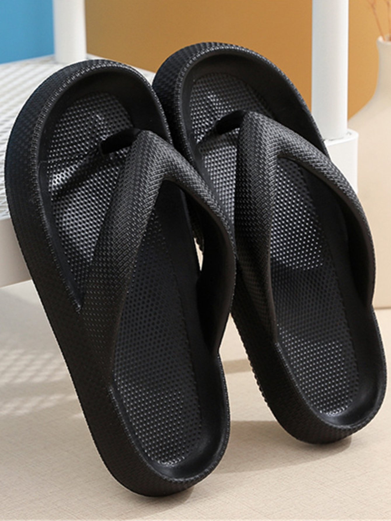 Black Cushioned Flip Flops