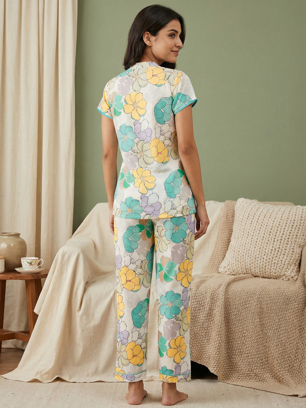 Multi Floral Cotton Shirt and Pyjama Set