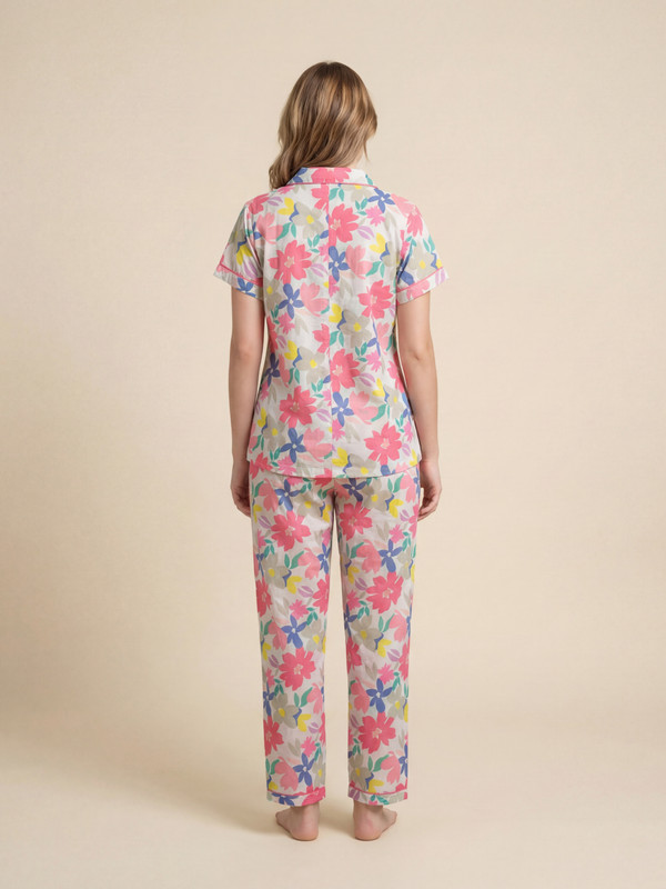 Floral Print Cotton Shirt and Pyjama Set