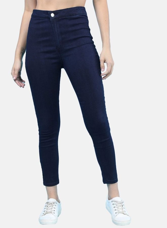 Dark Blue Skinny Fit Solid High-Rise Denim Jeggings