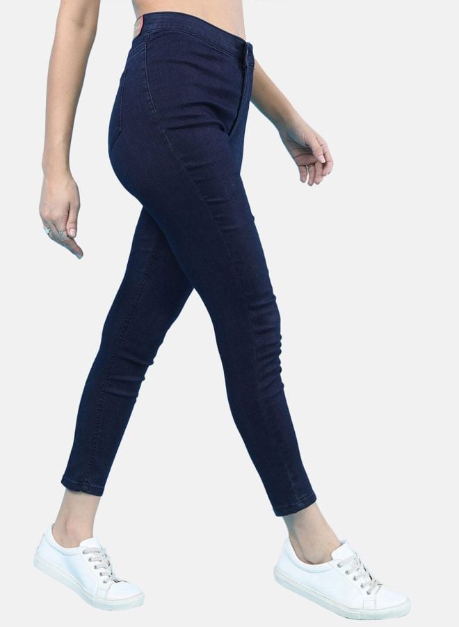 Dark Blue Skinny Fit Solid High-Rise Denim Jeggings