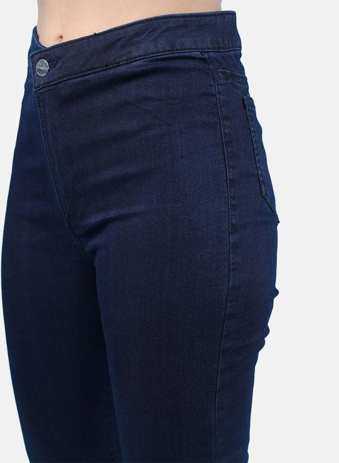 Dark Blue Skinny Fit Solid High-Rise Denim Jeggings