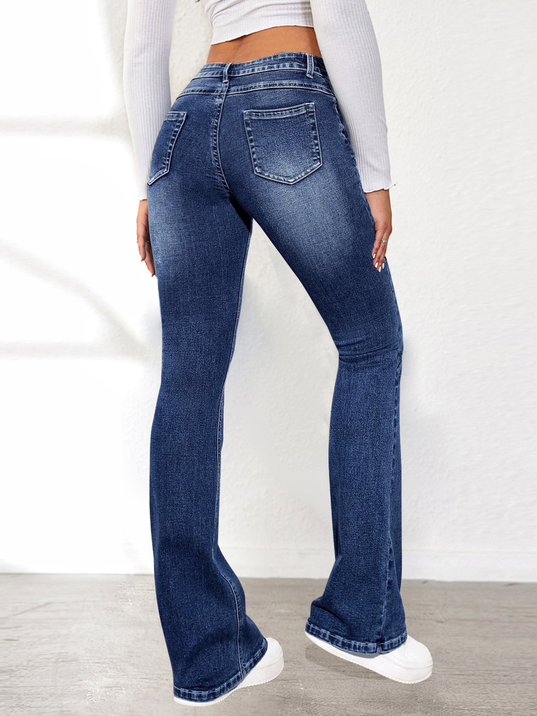 Blue Mid-Rise Flare Jeans