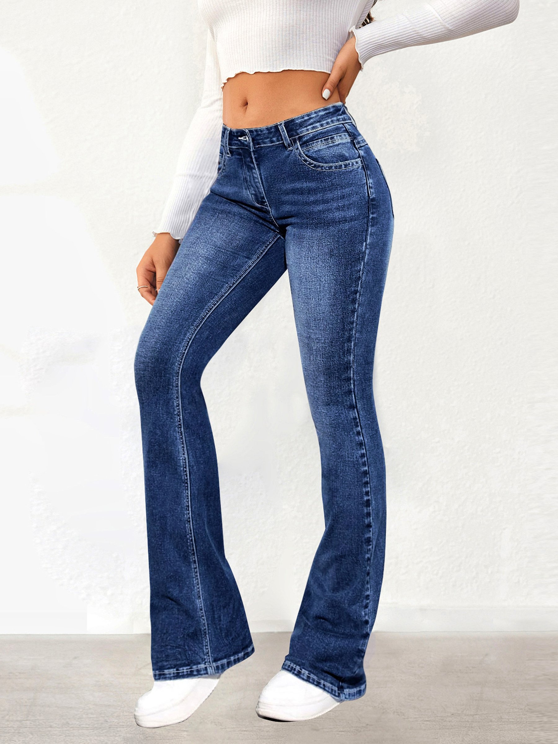Blue Mid-Rise Flare Jeans