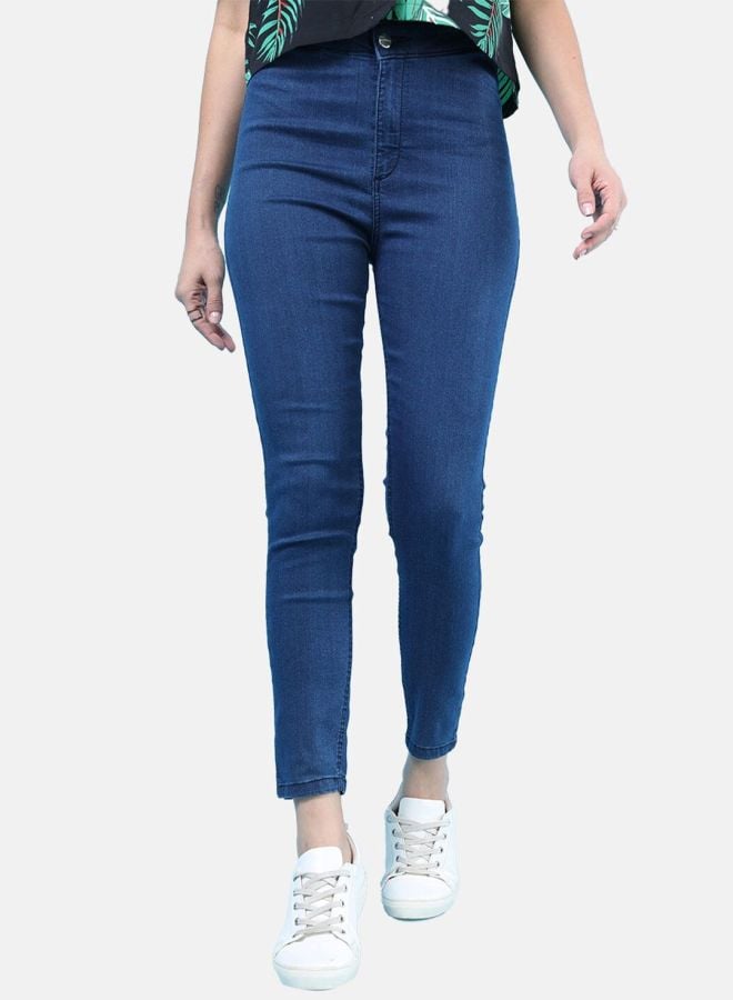 Blue Skinny Fit Solid High-Rise Denim Jeggings
