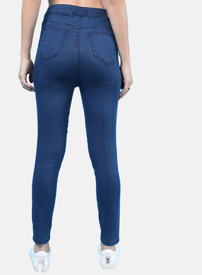 Blue Skinny Fit Solid High-Rise Denim Jeggings