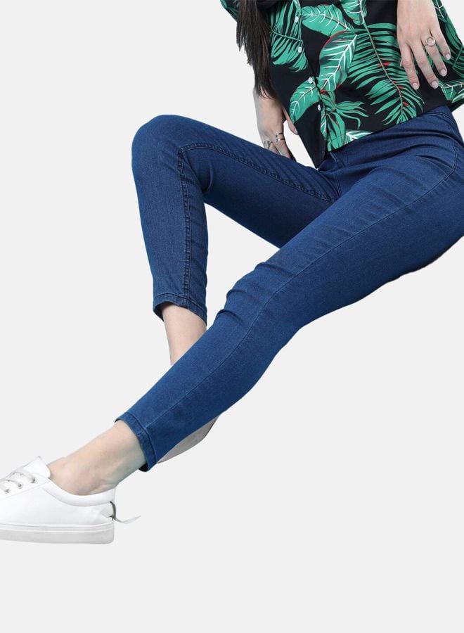 Blue Skinny Fit Solid High-Rise Denim Jeggings