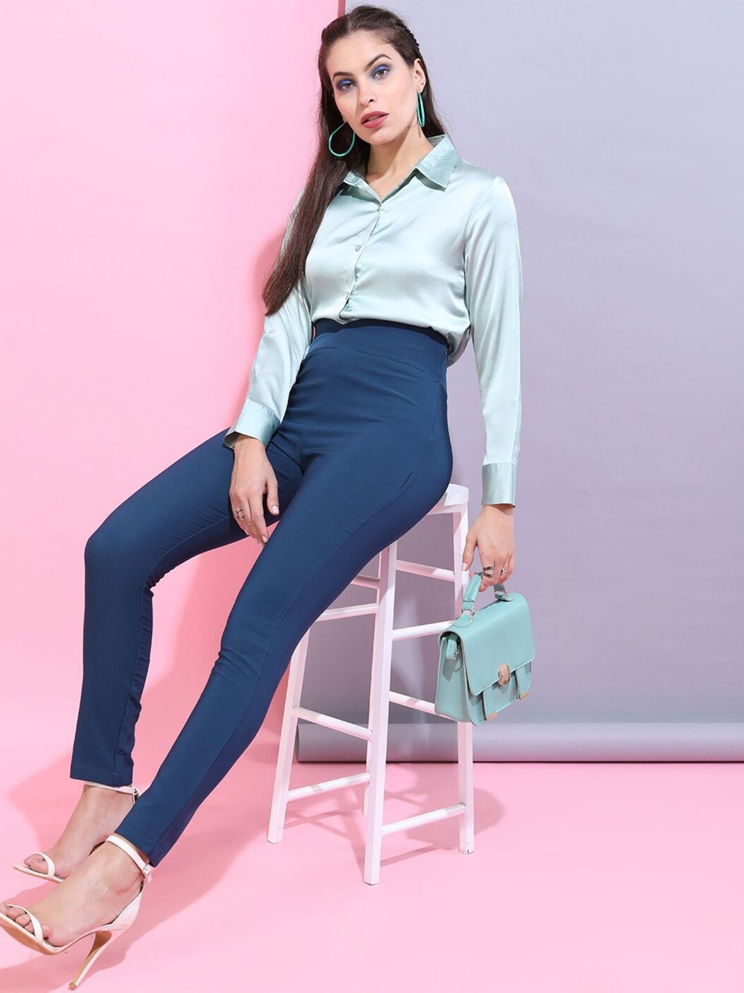 Teal Skinny Fit Solid High-Rise Jeggings