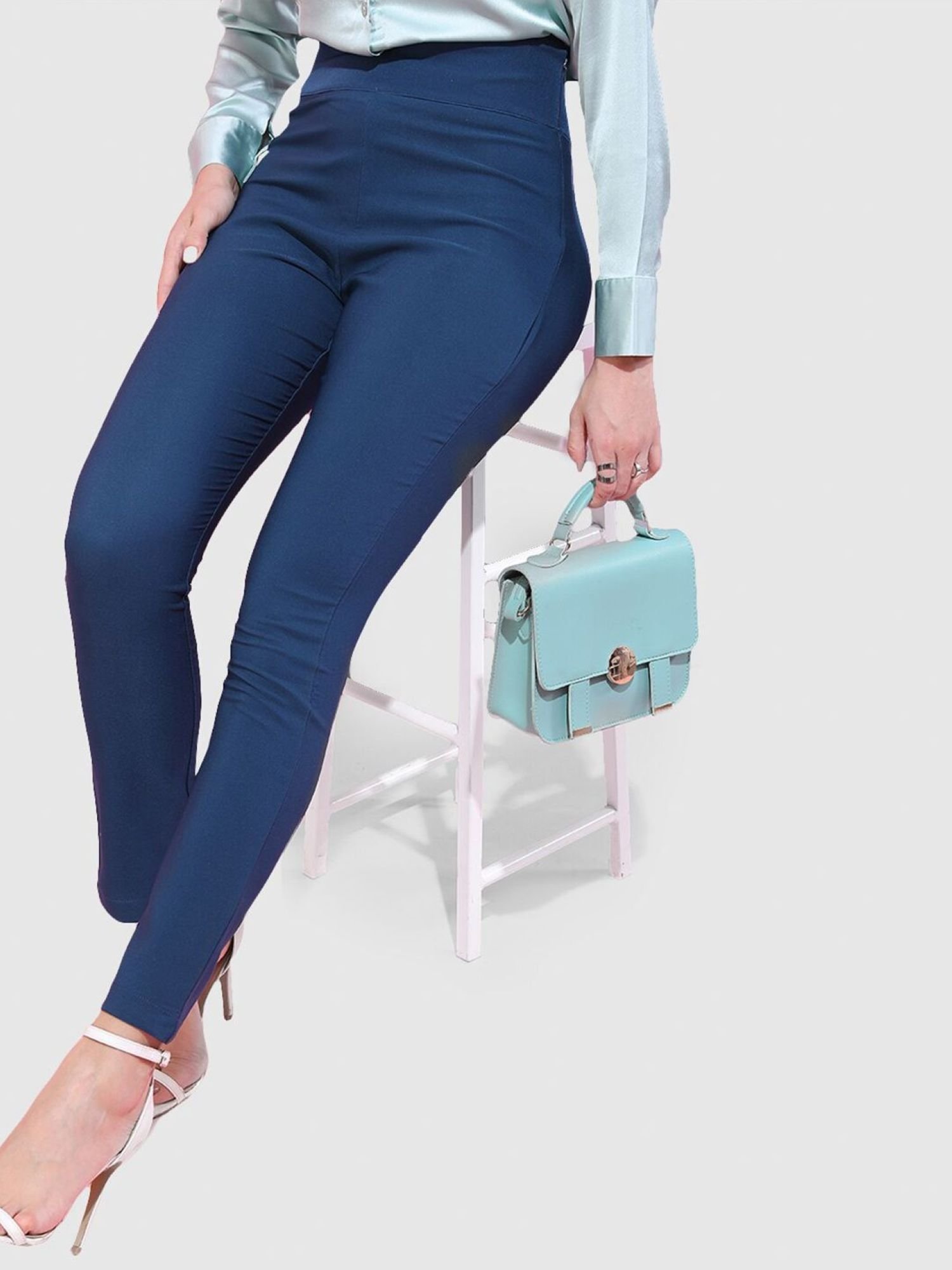 Teal Skinny Fit Solid High-Rise Jeggings