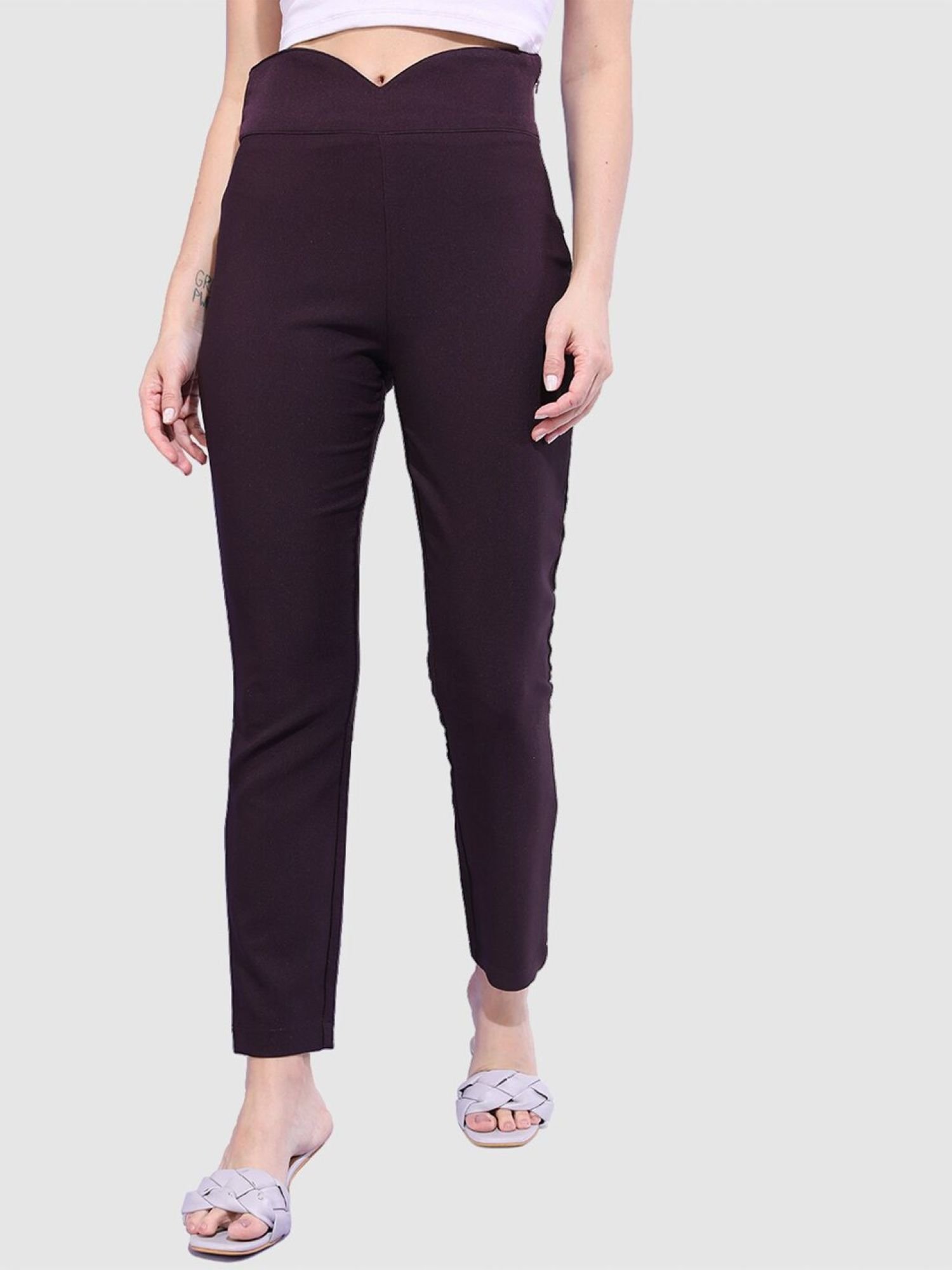 Burgundy Skinny Fit Solid High-Rise Jeggings