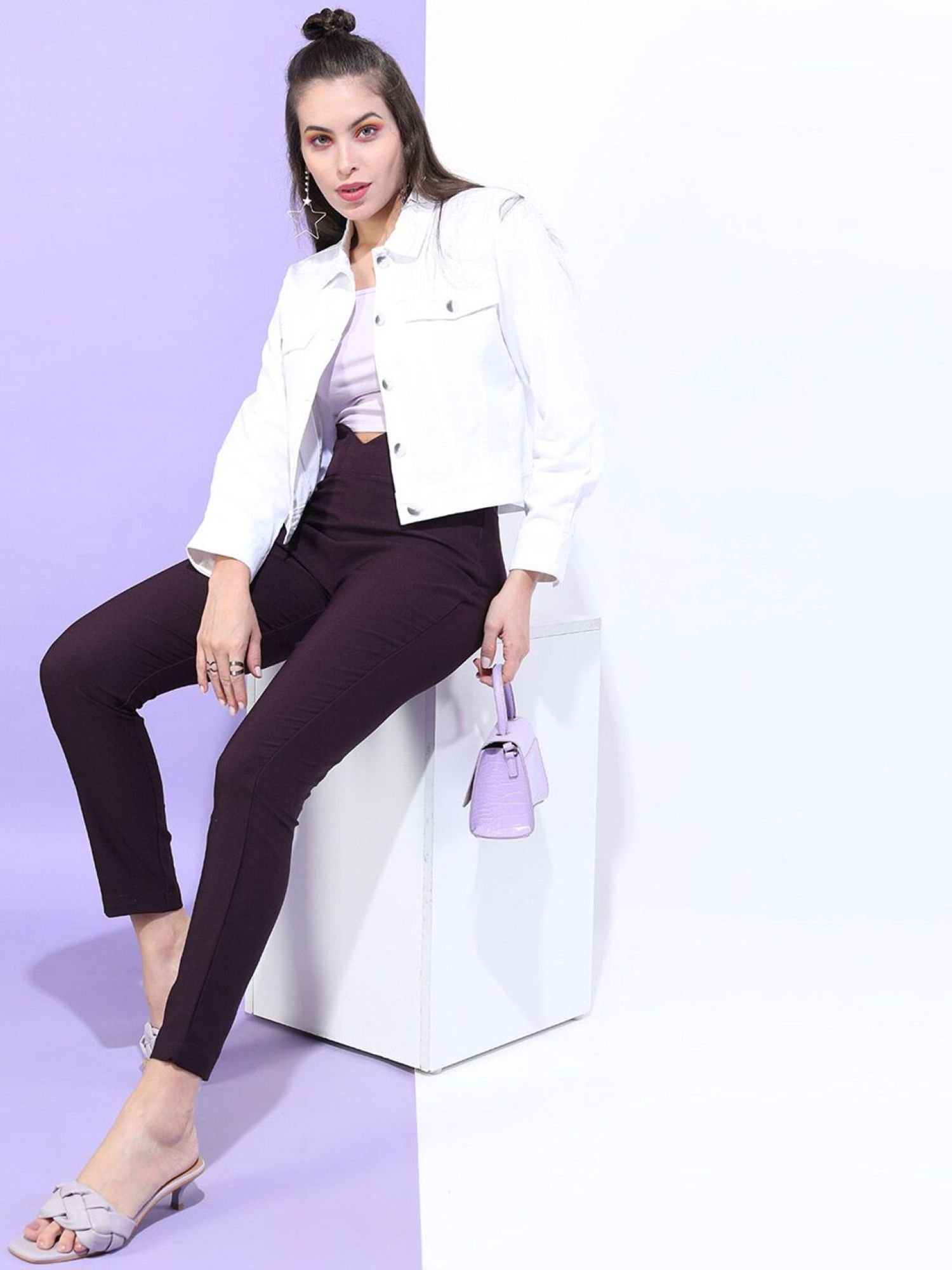 Burgundy Skinny Fit Solid High-Rise Jeggings