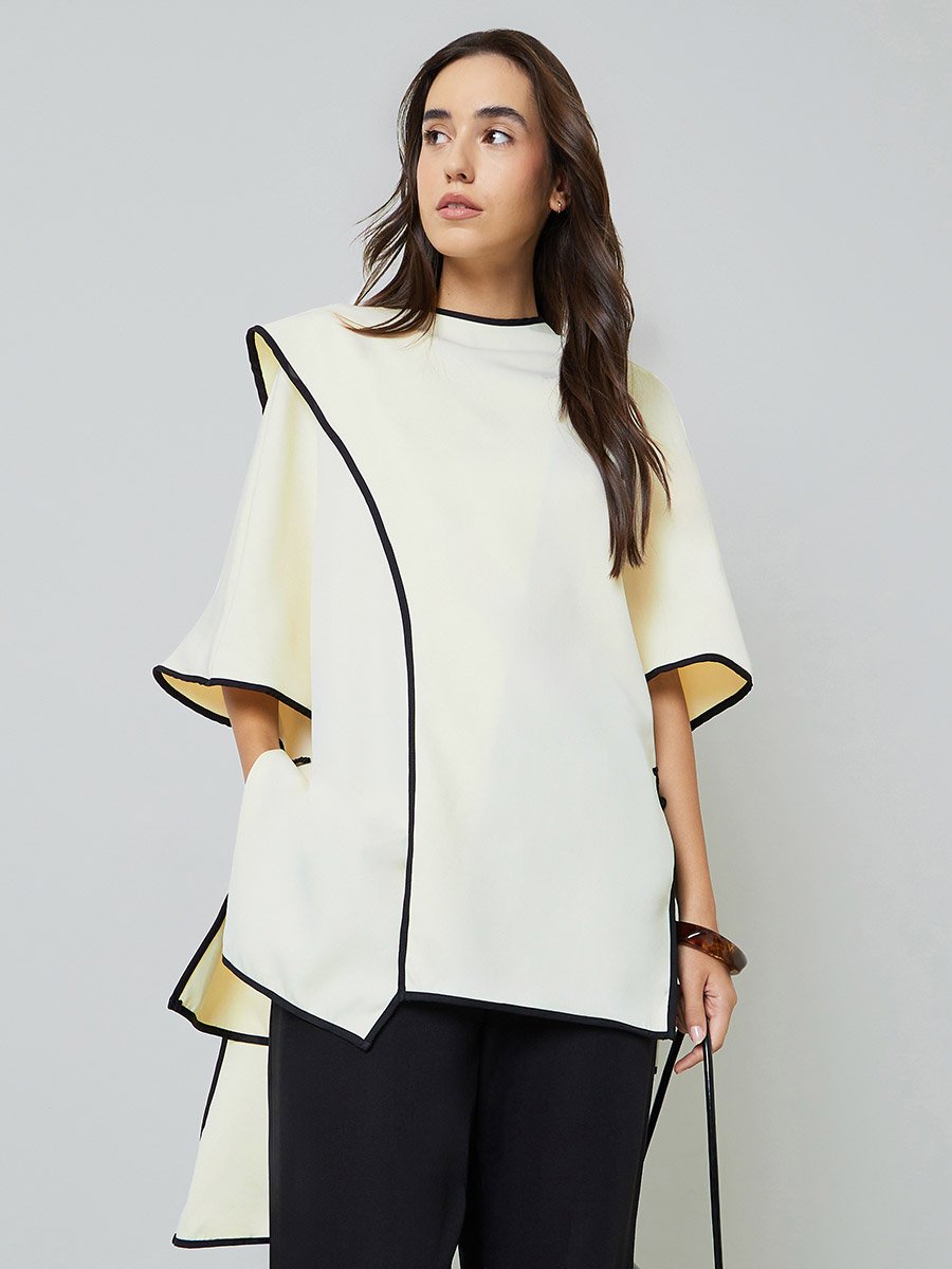 Beige Pullover with Black Trim