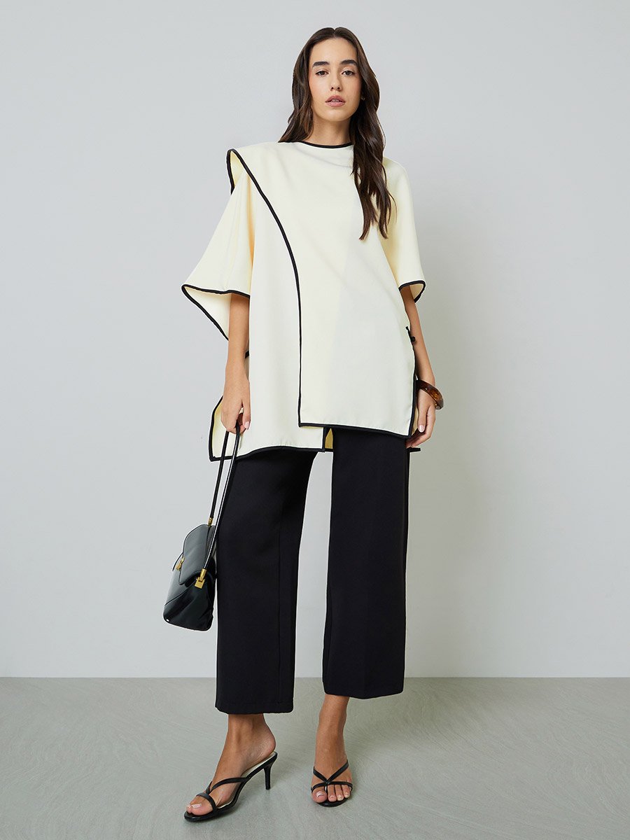 Beige Pullover with Black Trim