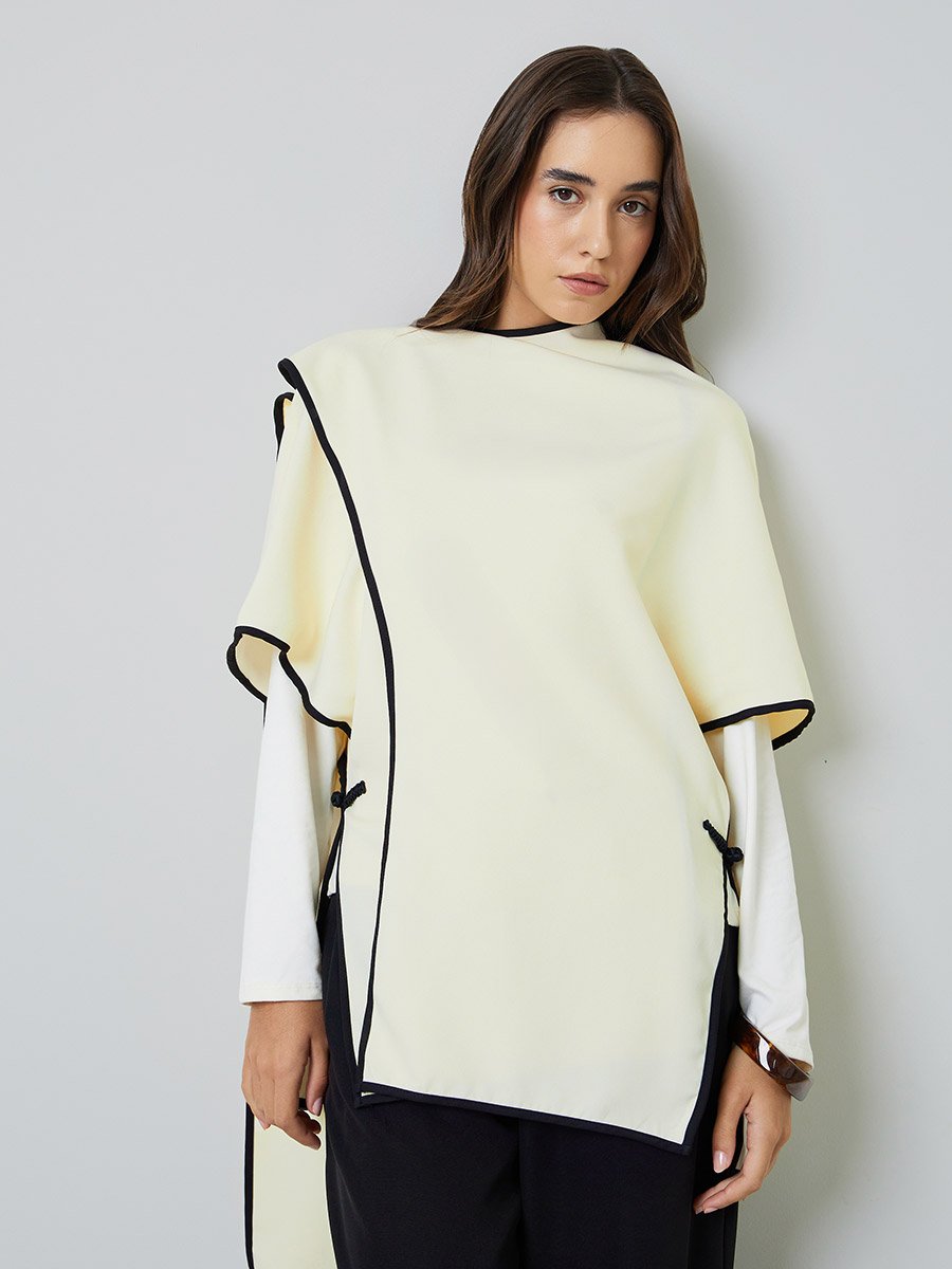 Beige Pullover with Black Trim
