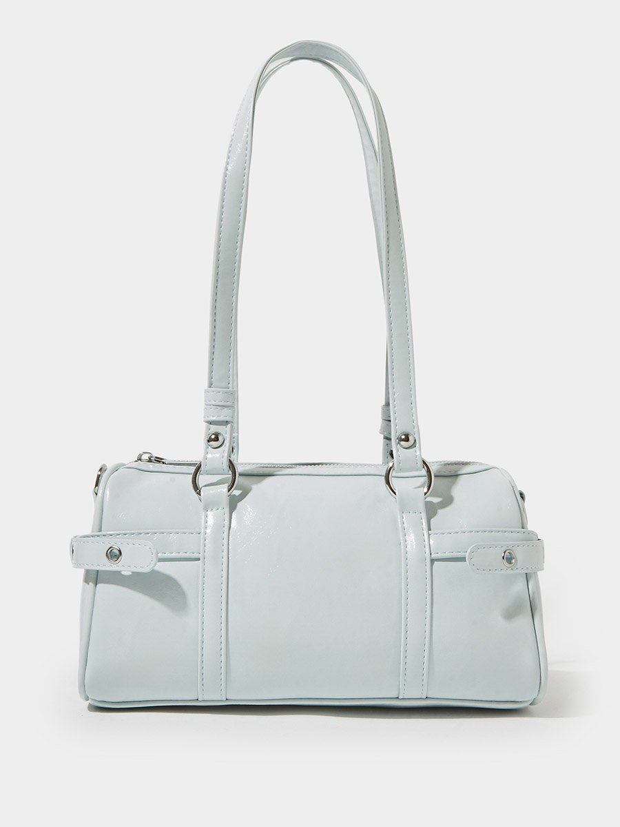 Blue Patent City Shoulder Bag with Metal Details