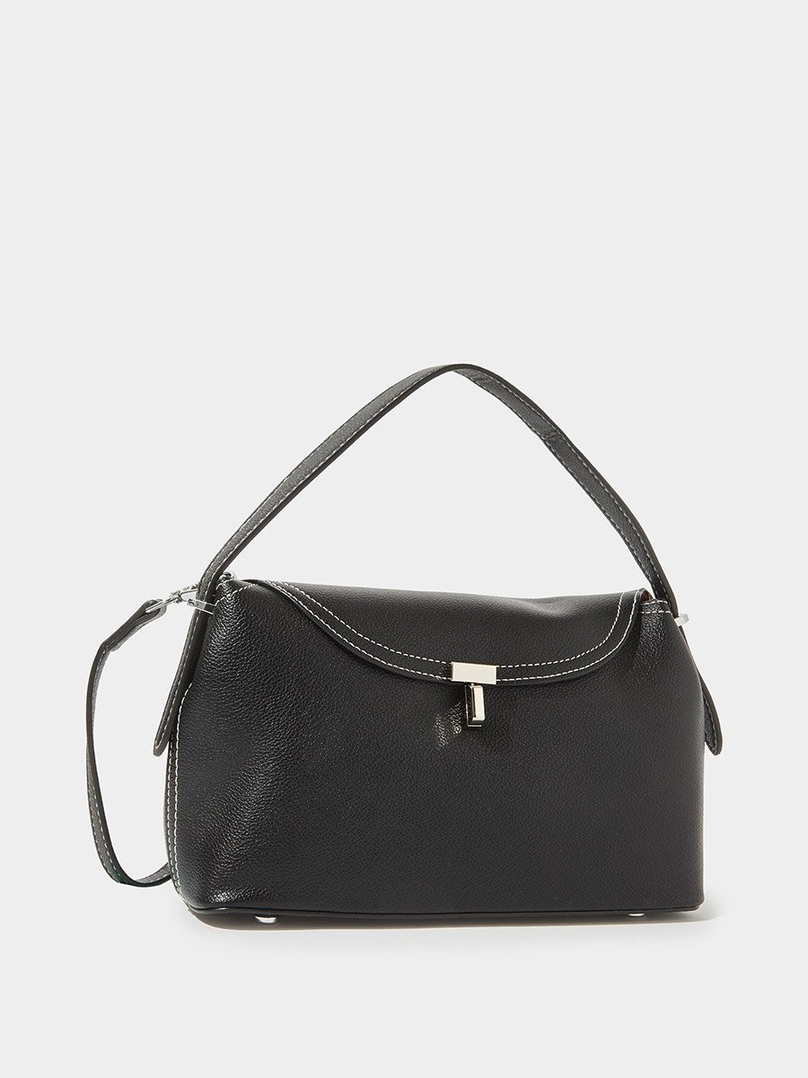 Black Contrast Stitching Flap Shoulder Bag