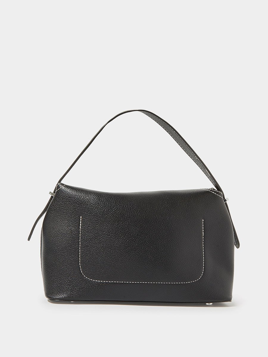Black Contrast Stitching Flap Shoulder Bag