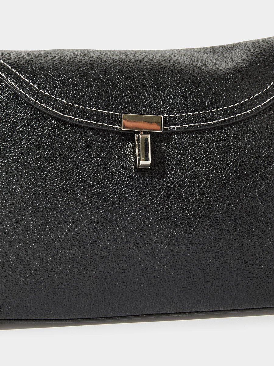 Black Contrast Stitching Flap Shoulder Bag