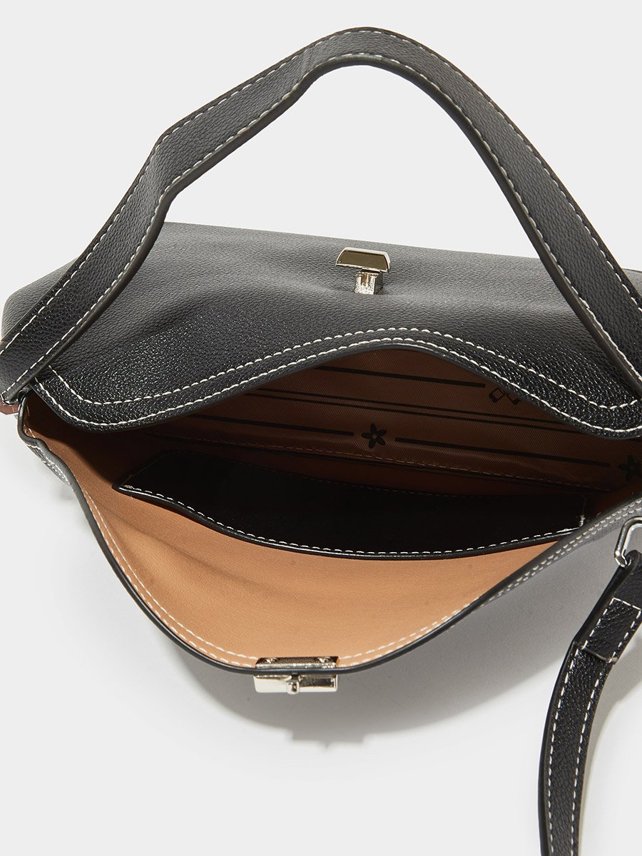 Black Contrast Stitching Flap Shoulder Bag