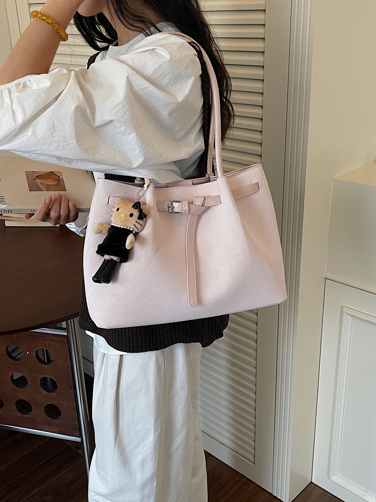 Pink Plain Tote Bag with Charm