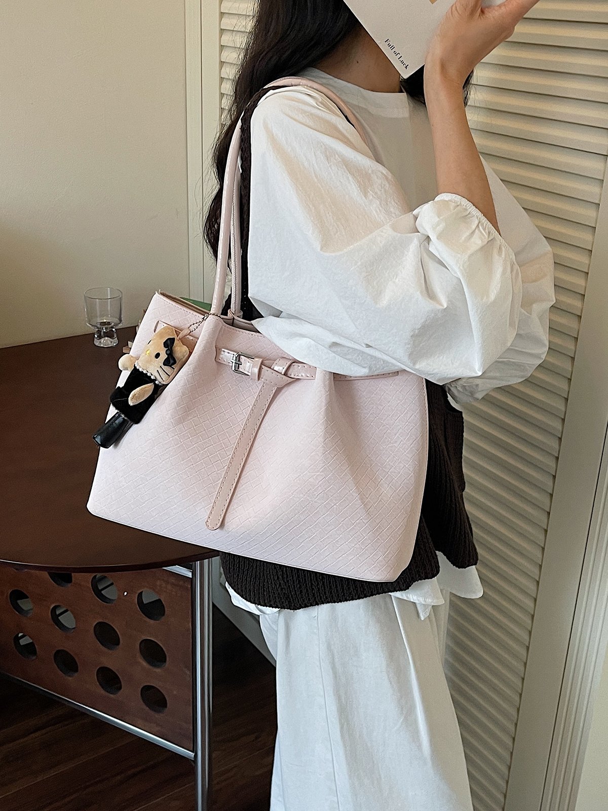 Pink Plain Tote Bag with Charm