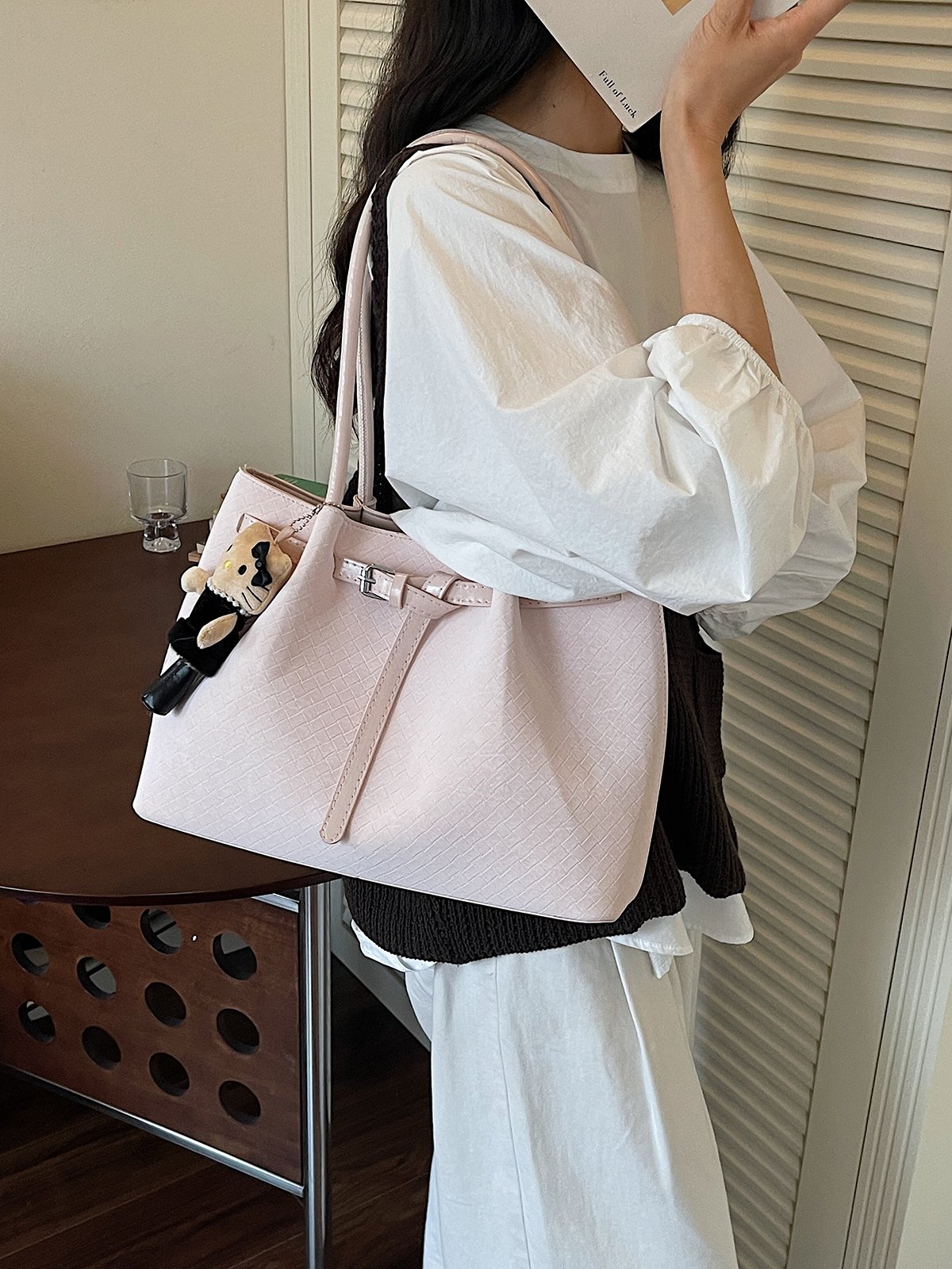 Pink Plain Tote Bag with Charm