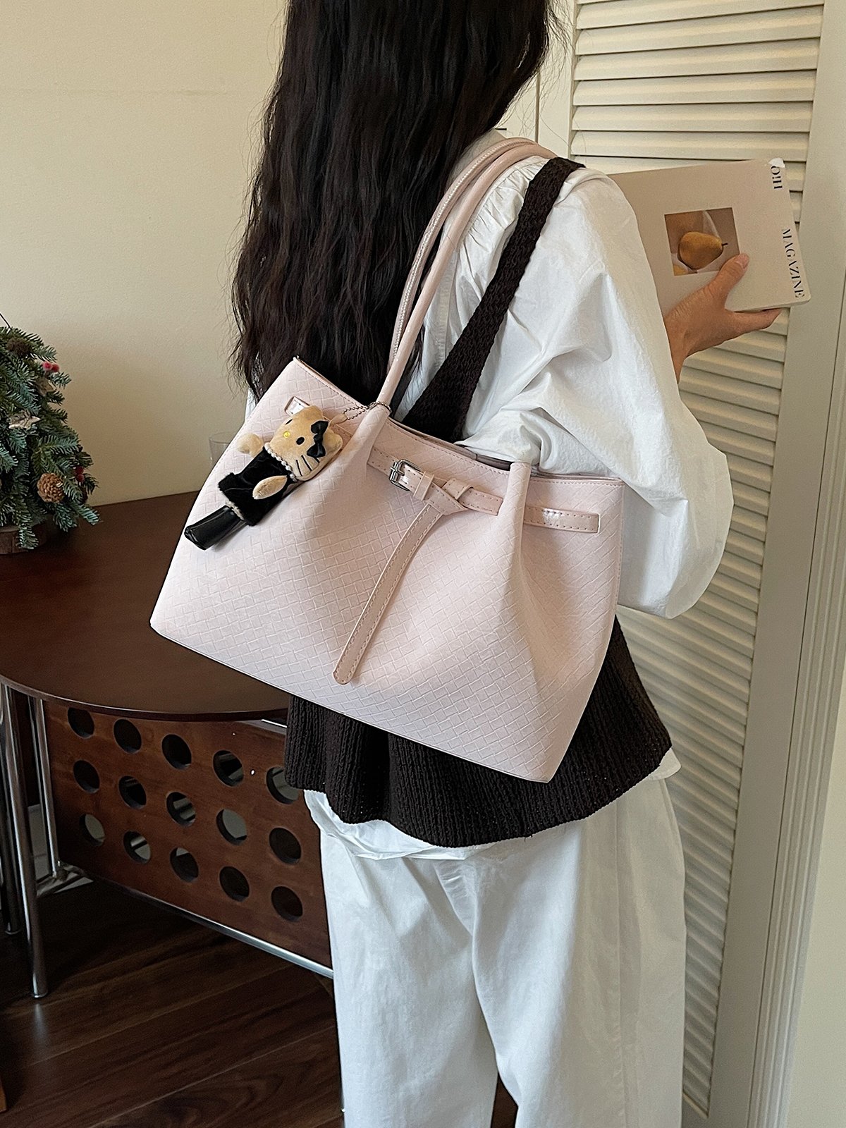 Pink Plain Tote Bag with Charm