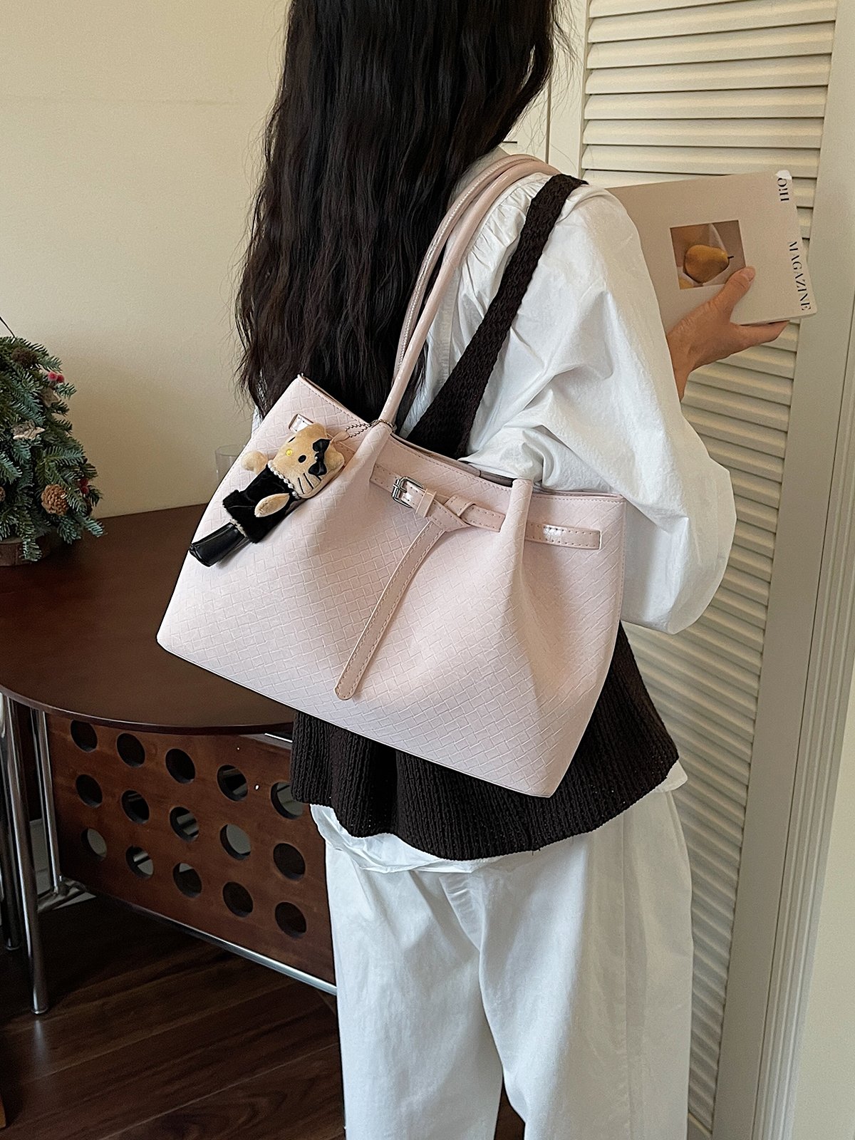 Pink Plain Tote Bag with Charm