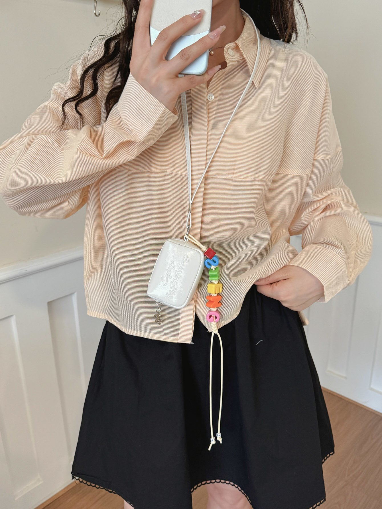 White Crossbody Bag with Lanyard Charm