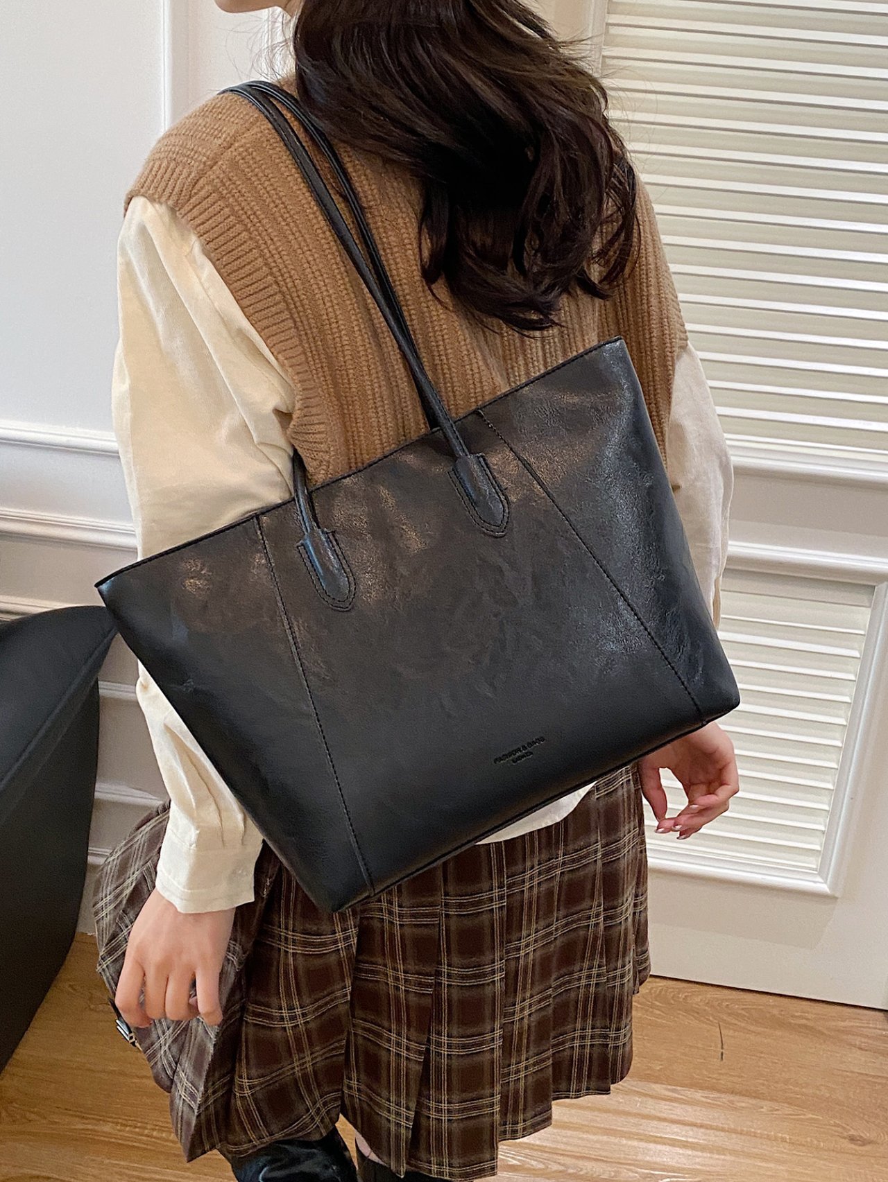 Black Faux Leather Shoulder Bag for Women