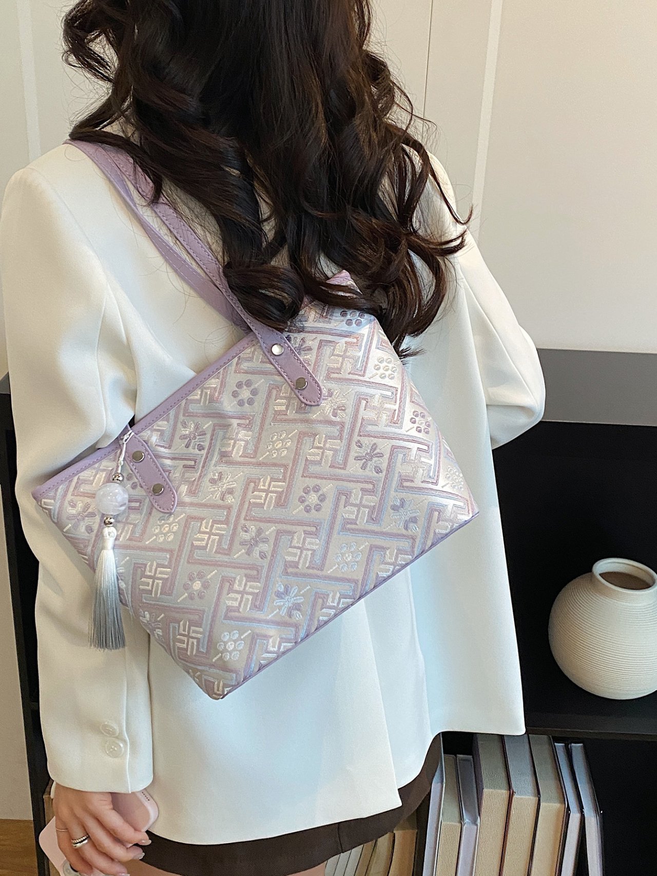 Purple Embroidered Shoulder Bag