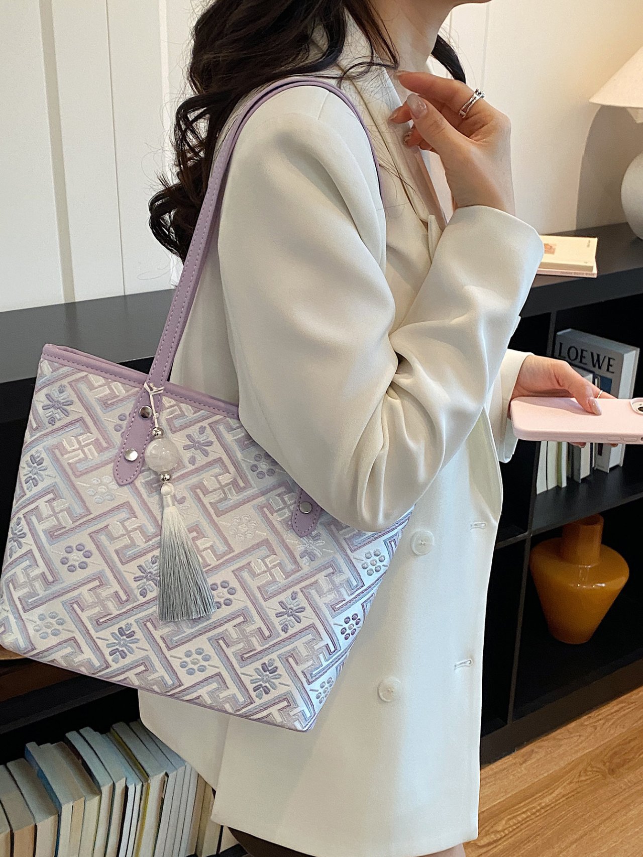 Purple Embroidered Shoulder Bag