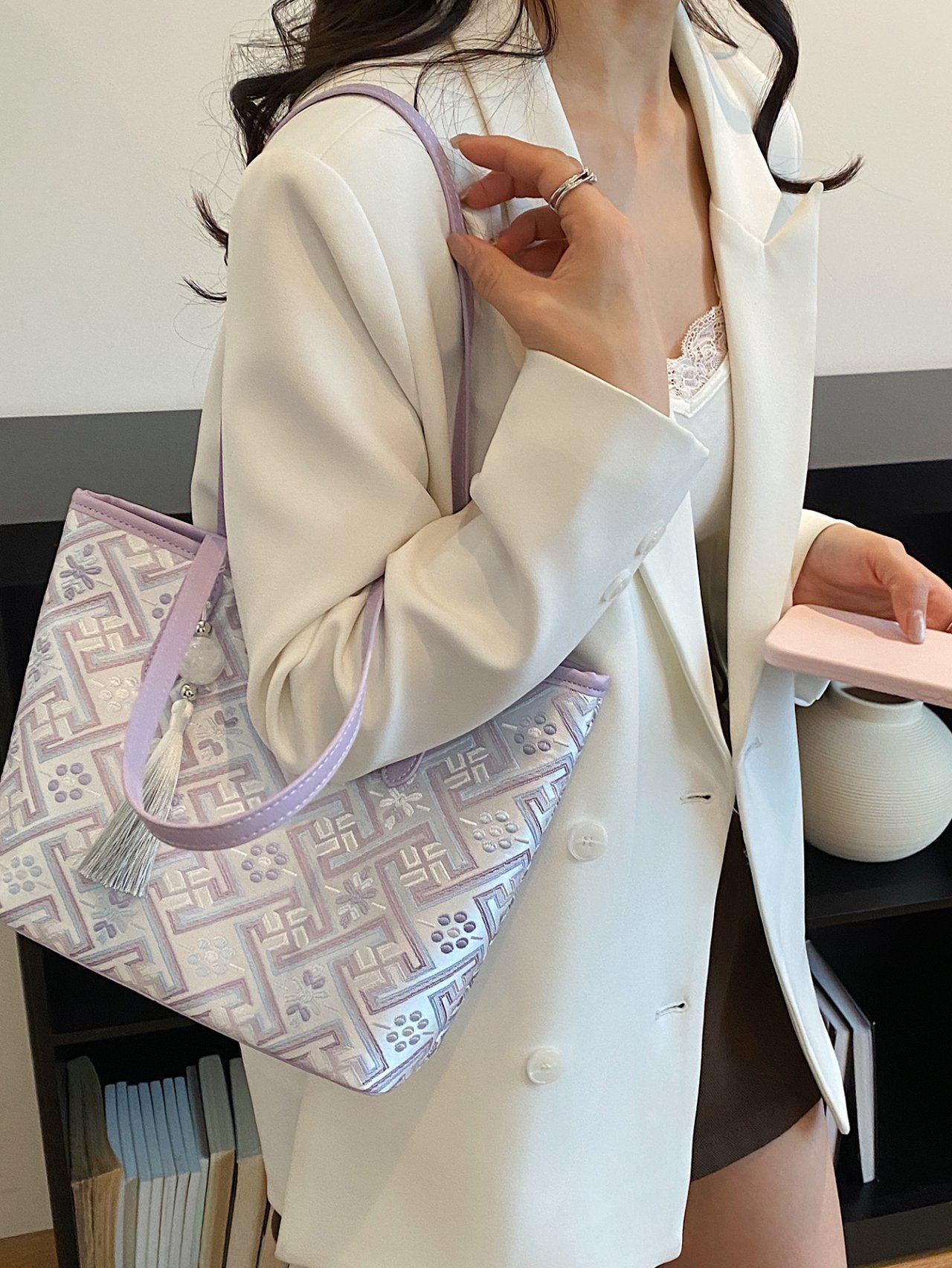 Purple Embroidered Shoulder Bag