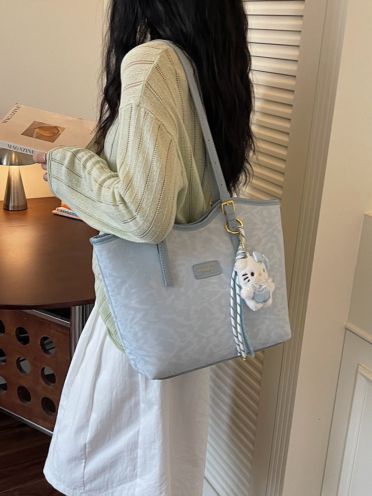 Blue Shoulder Bag with Charm