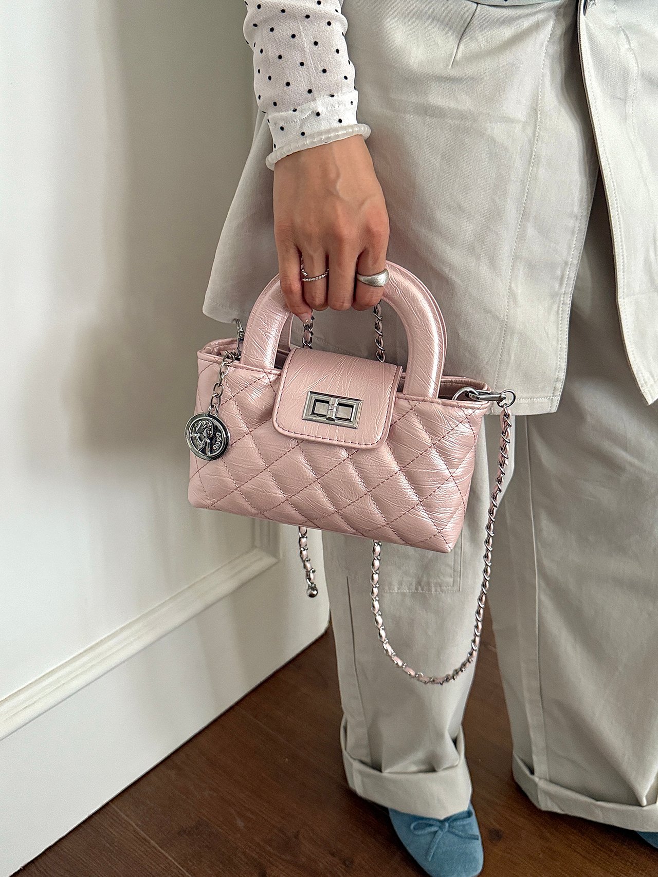 Pink Quilted Mini Handbag with Chain Strap