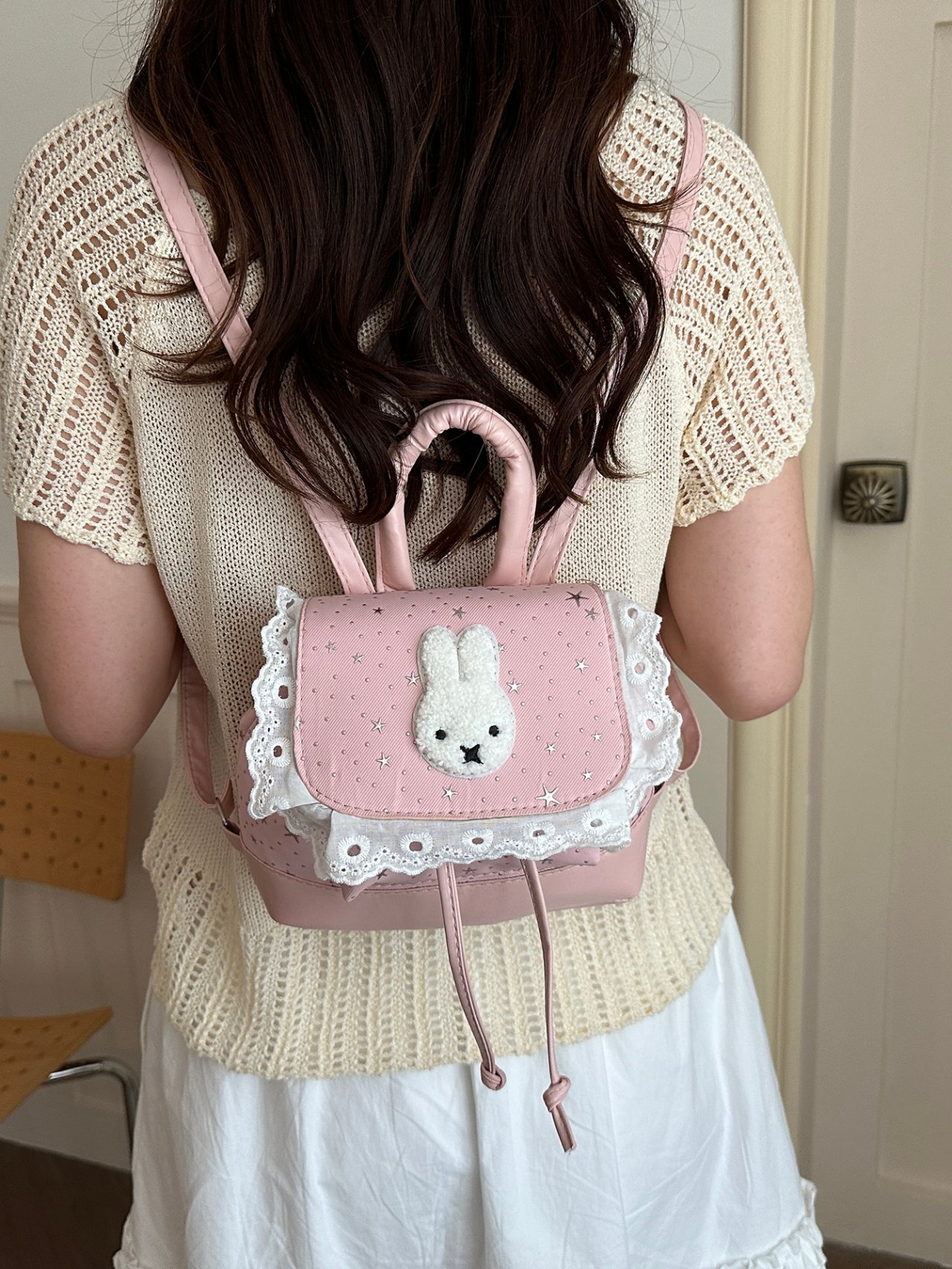 Pink Bunny Mini Backpack with A Charm