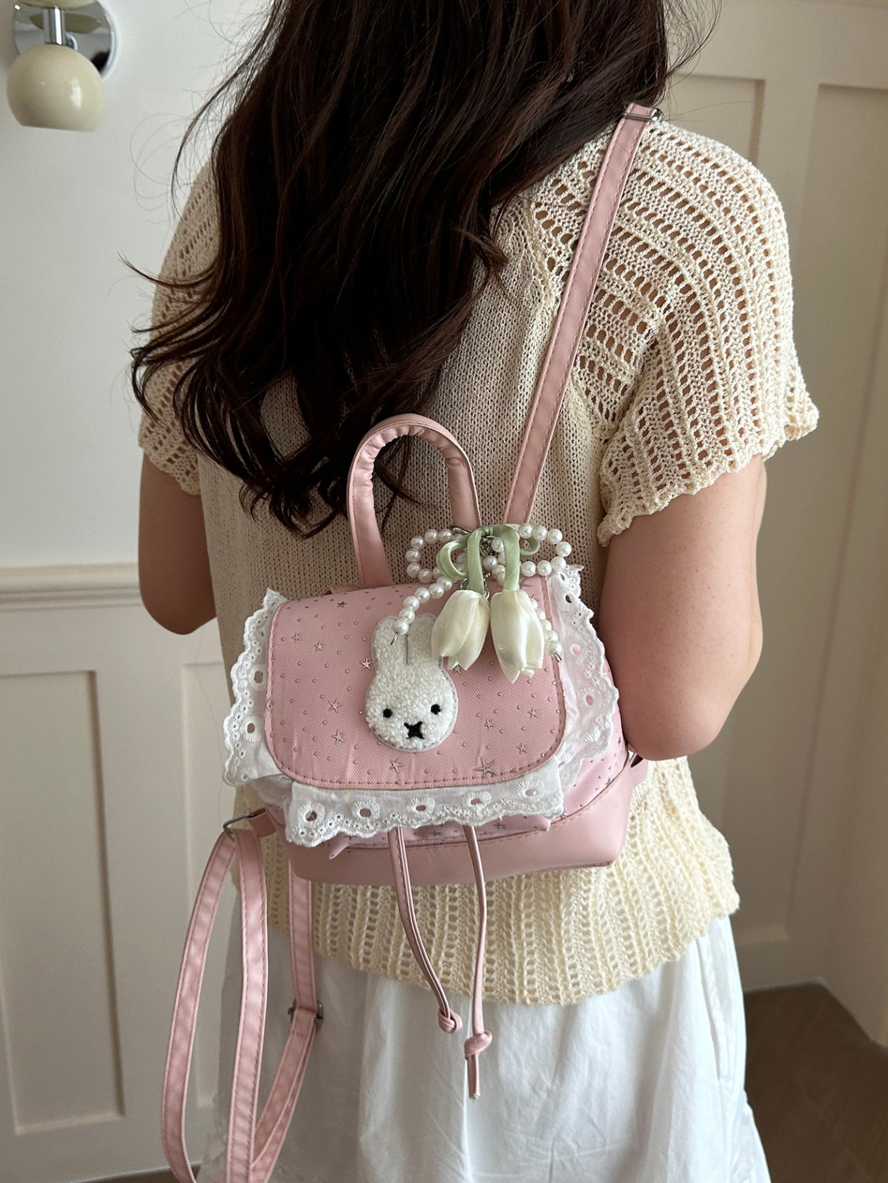 Pink Bunny Mini Backpack with A Charm